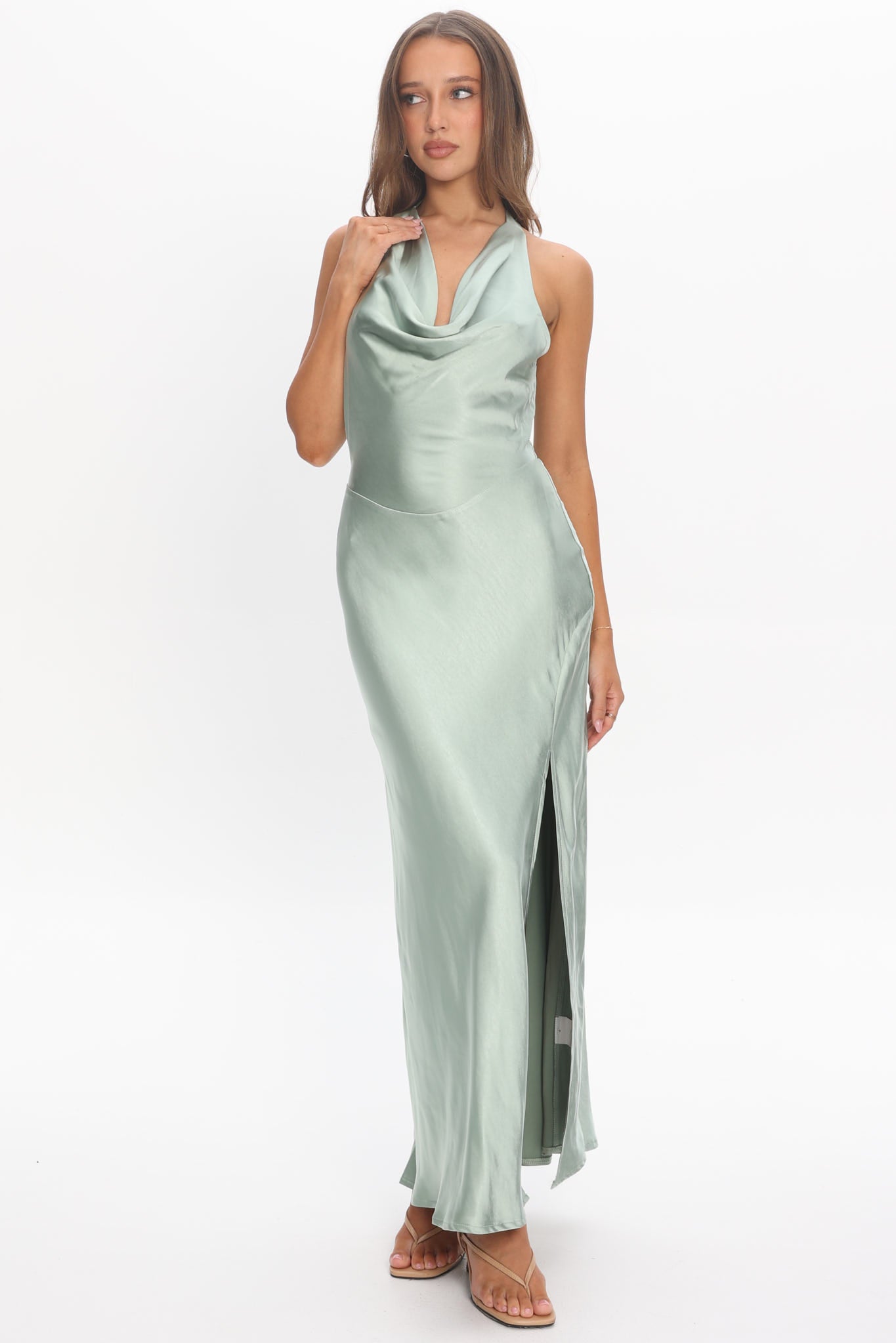 Element Tied Halter Maxi Dress Sage by Selfie Leslie Australia