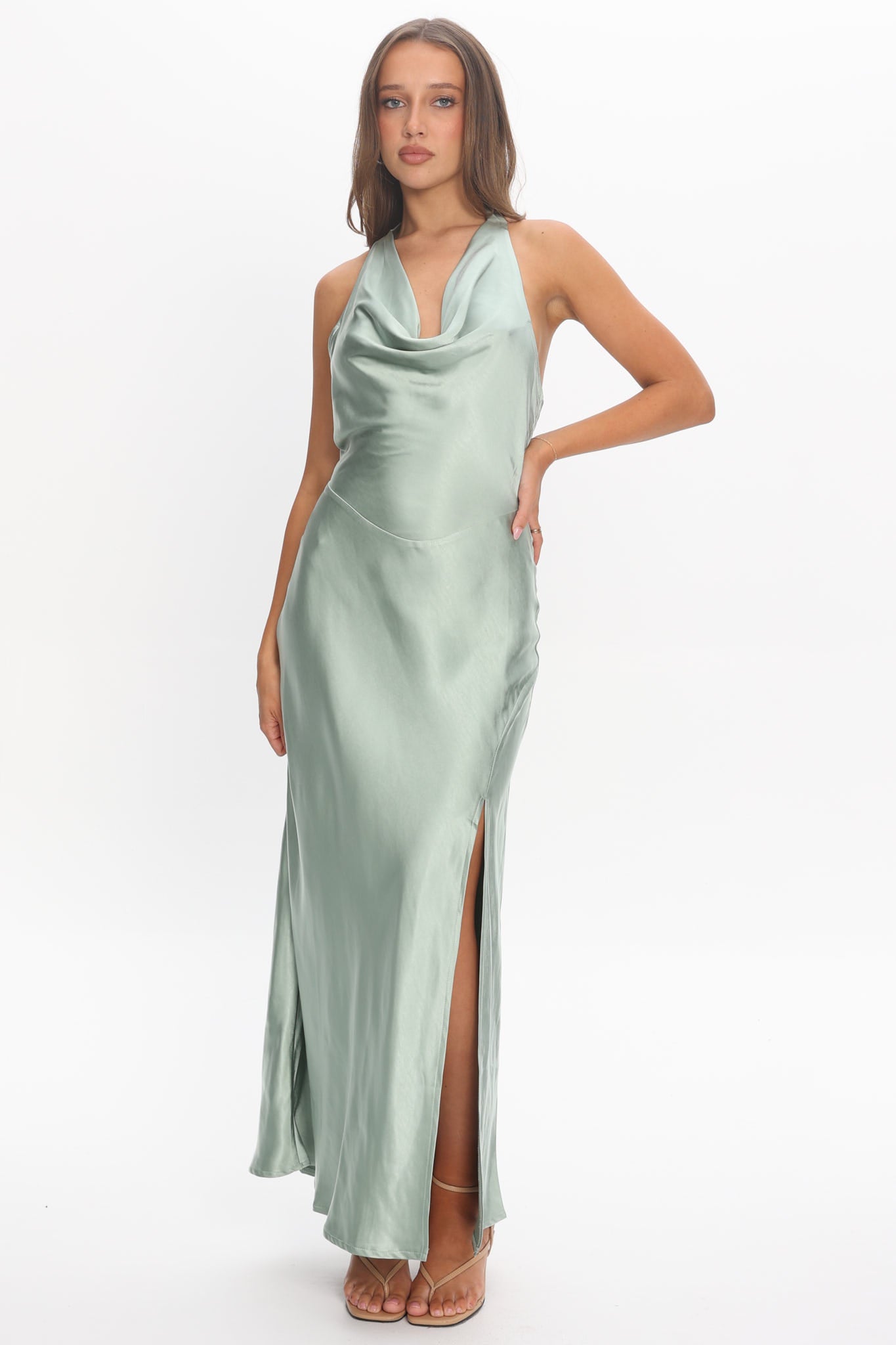 Element Tied Halter Maxi Dress Sage by Selfie Leslie Australia