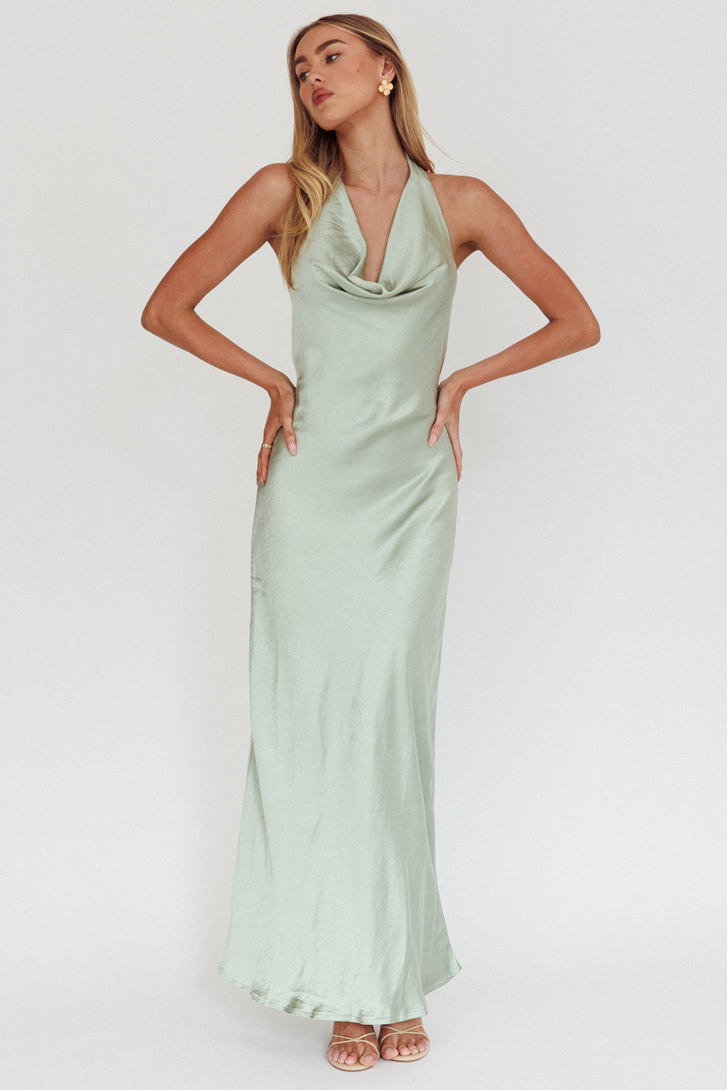 Element Halterneck Maxi Dress Matcha by Selfie Leslie Australia