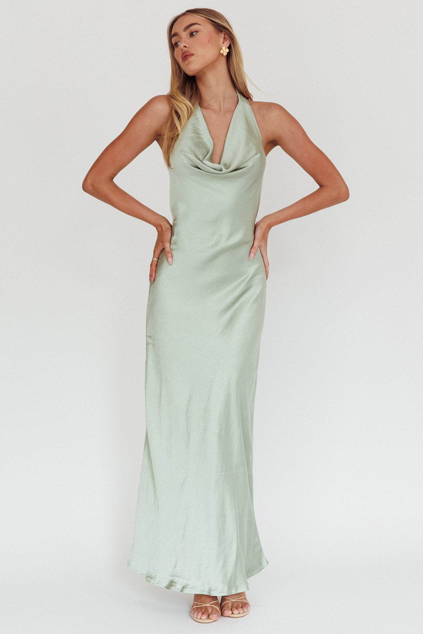 Element Halterneck Maxi Dress Matcha by Selfie Leslie Australia