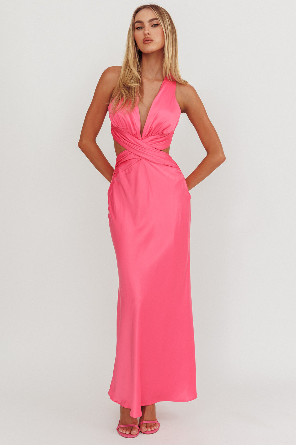 On And On Crossover Cut-Out Maxi Dress Hot Pink by Selfie Leslie Australia