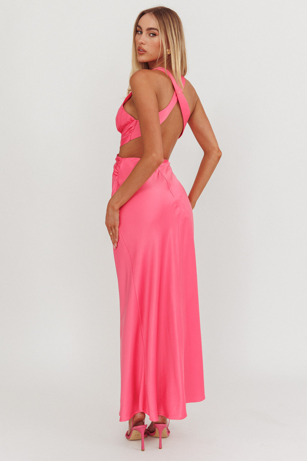 On And On Crossover Cut-Out Maxi Dress Hot Pink by Selfie Leslie Australia