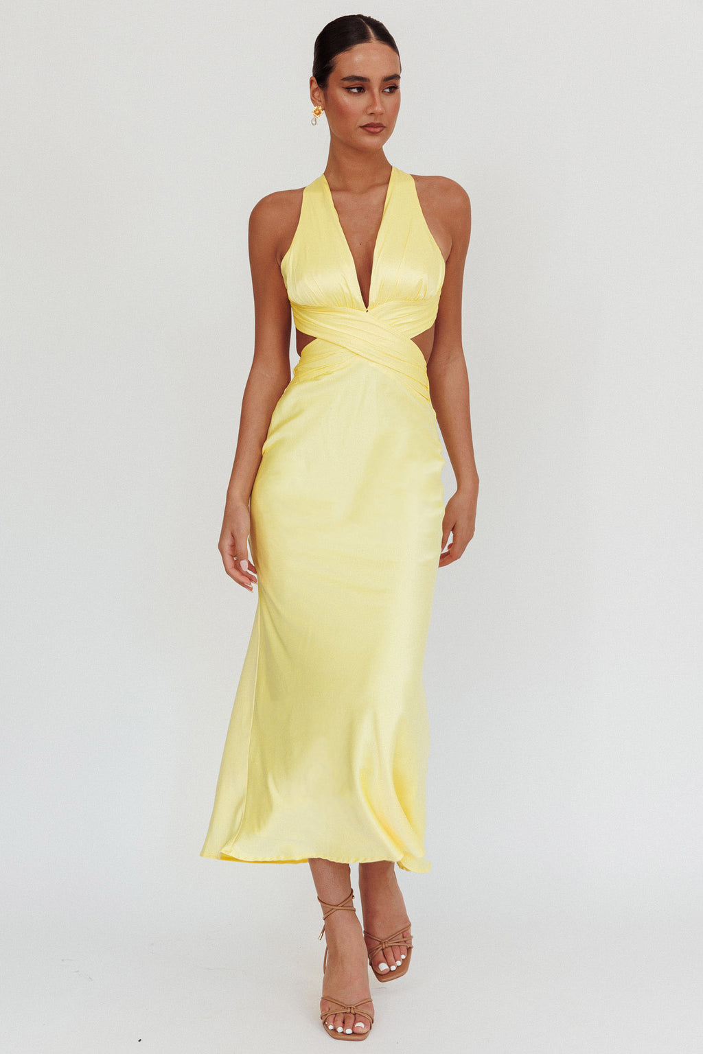 On And On Crossover Cut-Out Maxi Dress Lemon by Selfie Leslie Australia