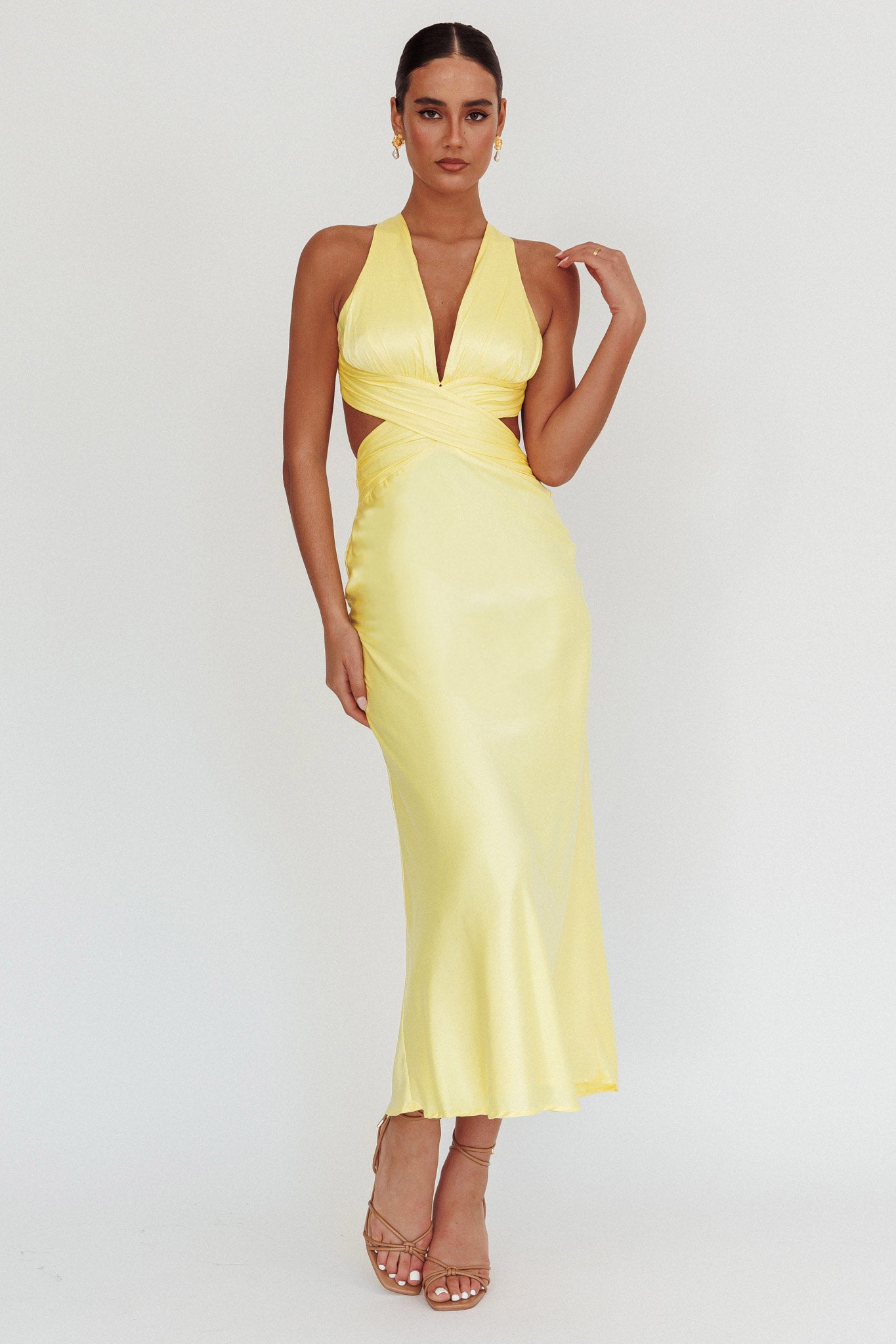 On And On Crossover Cut-Out Maxi Dress Lemon by Selfie Leslie Australia