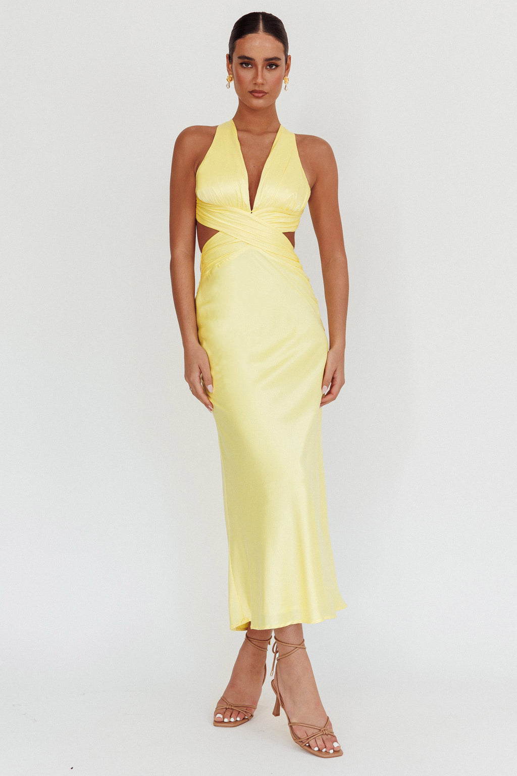 On And On Crossover Cut-Out Maxi Dress Lemon by Selfie Leslie Australia