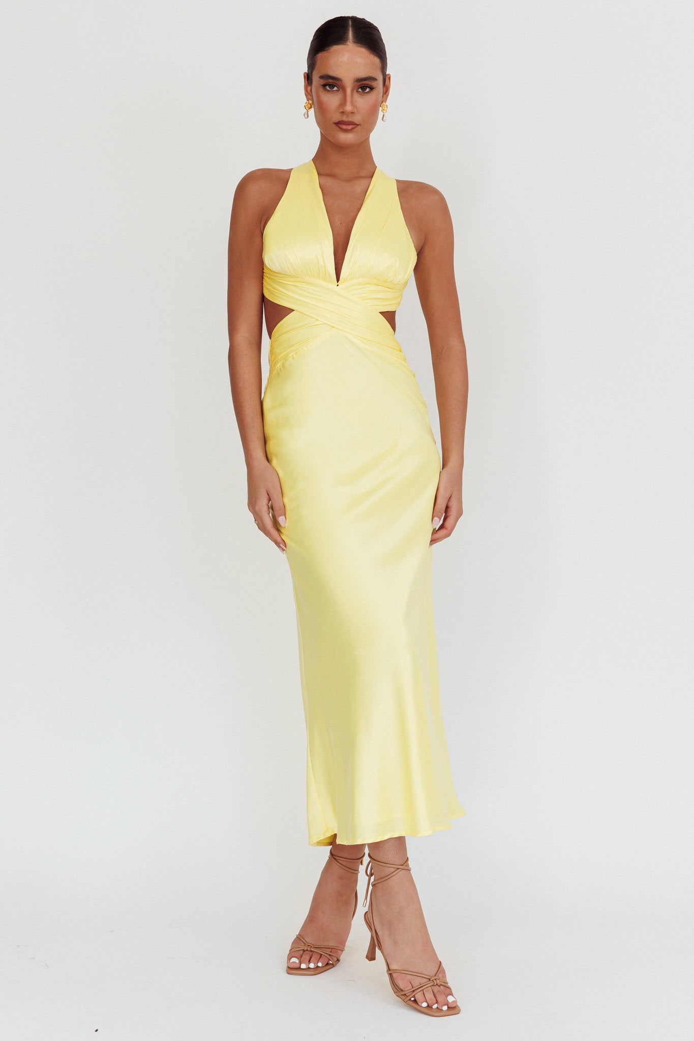On And On Crossover Cut-Out Maxi Dress Lemon by Selfie Leslie Australia