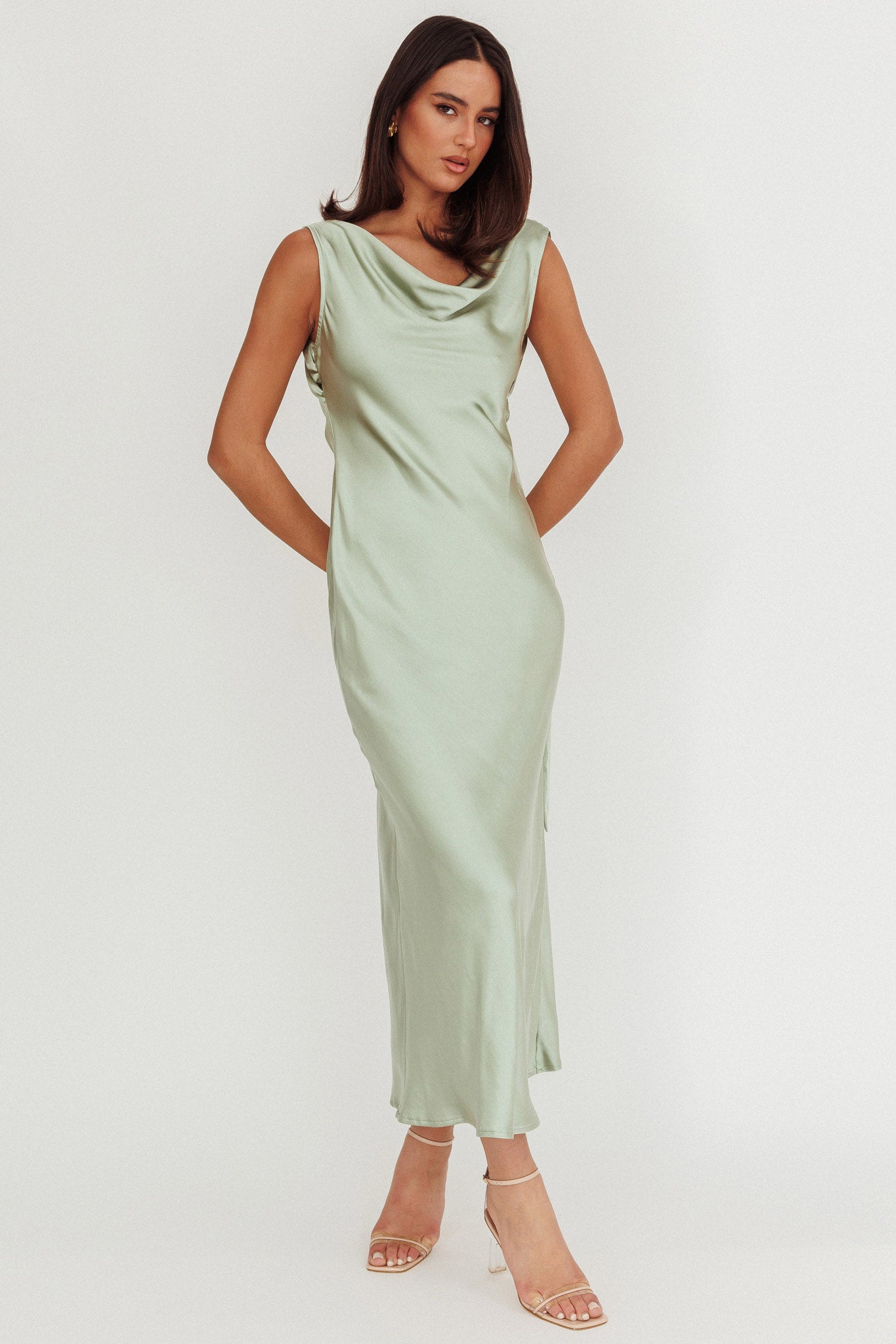 Take Care Backless Sash Maxi Dress Pistachio by Selfie Leslie Australia