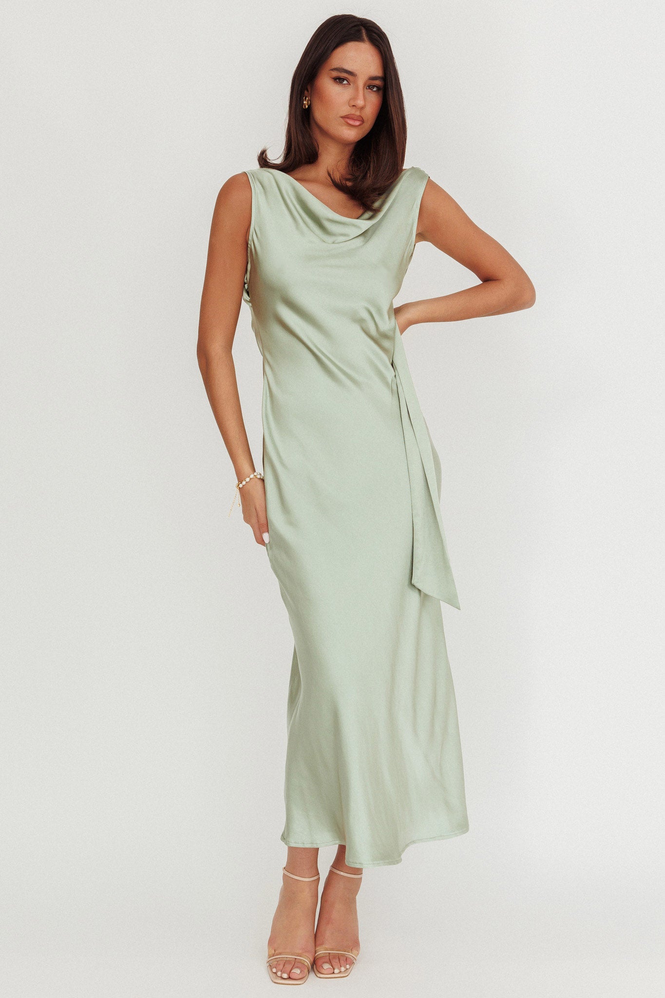 Take Care Backless Sash Maxi Dress Pistachio by Selfie Leslie Australia