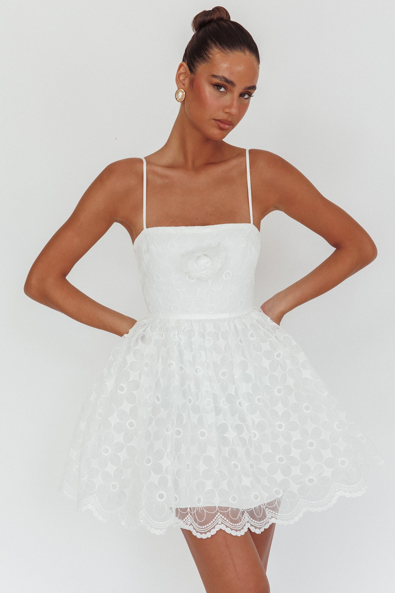 Bahia A-Line Square Neckline Mini Dress Lace White by Selfie Leslie Australia