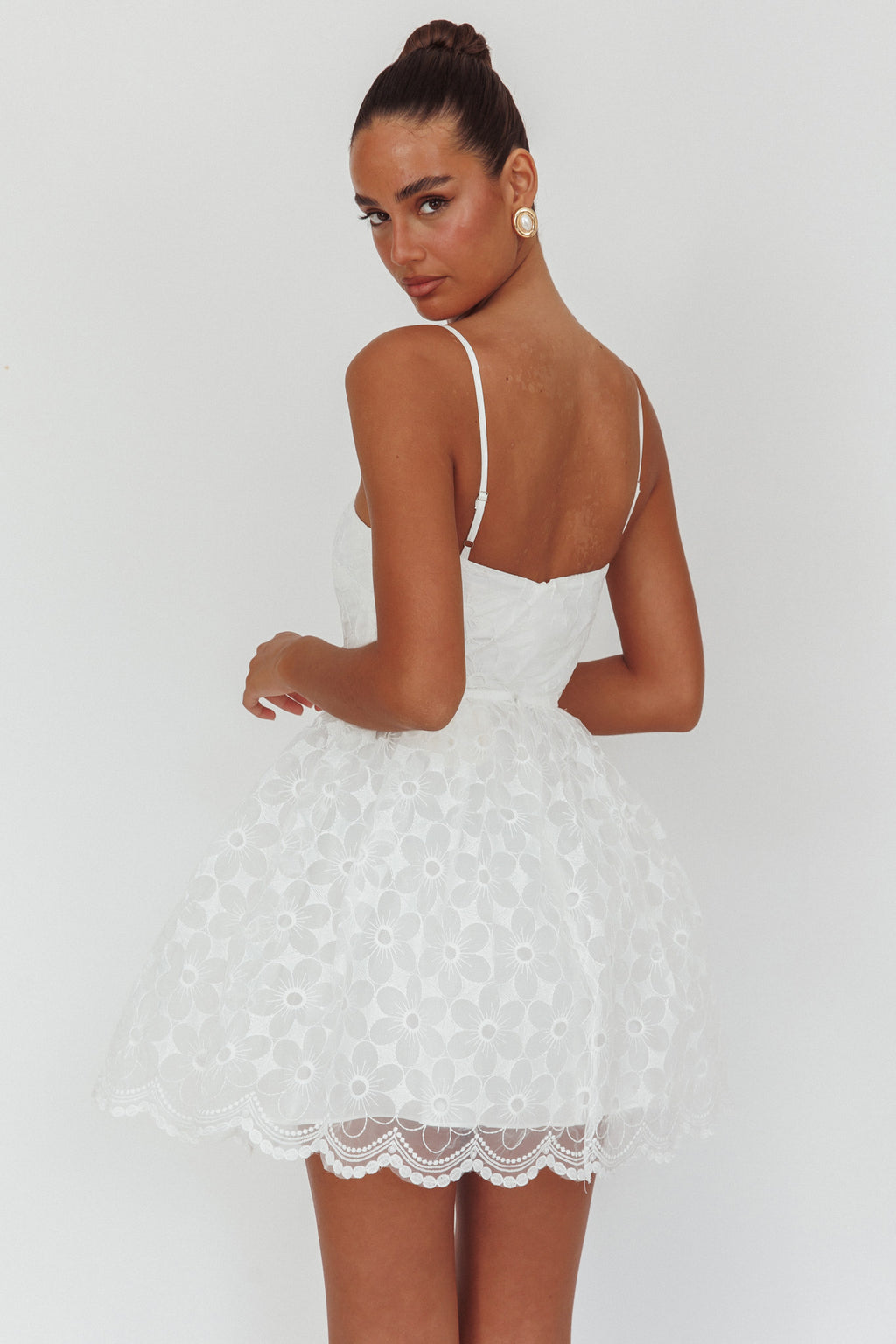 Bahia A-Line Square Neckline Mini Dress Lace White by Selfie Leslie Australia