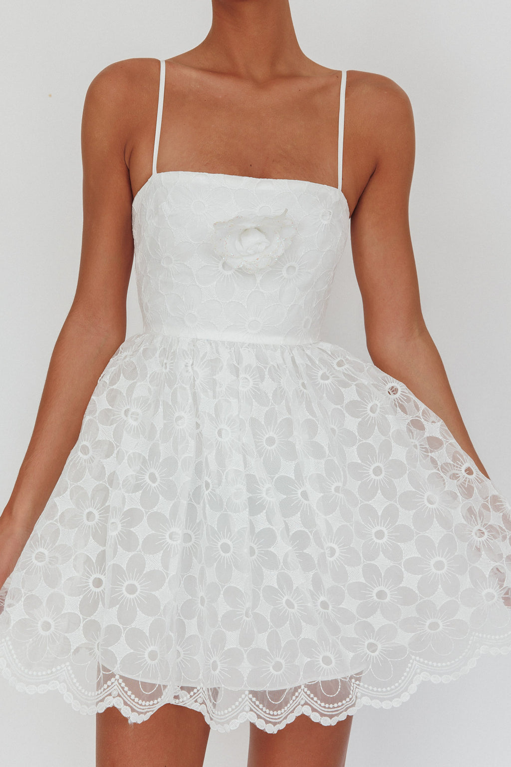 Bahia A-Line Square Neckline Mini Dress Lace White by Selfie Leslie Australia