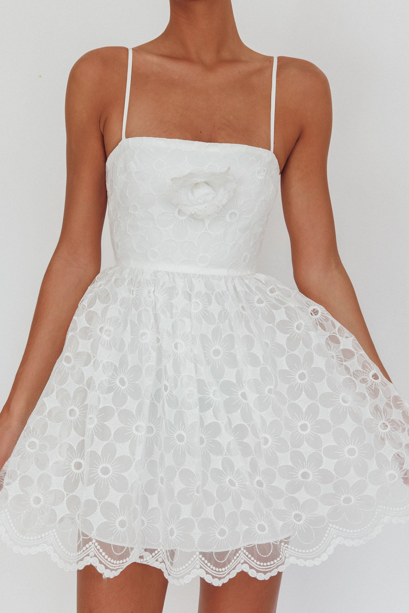 Bahia A-Line Square Neckline Mini Dress Lace White by Selfie Leslie Australia