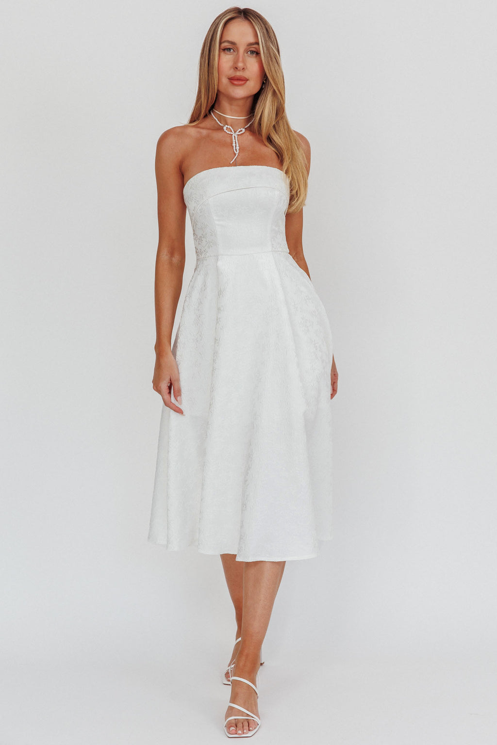Worship Strapless A-Line Midi Dress White by Selfie Leslie Australia