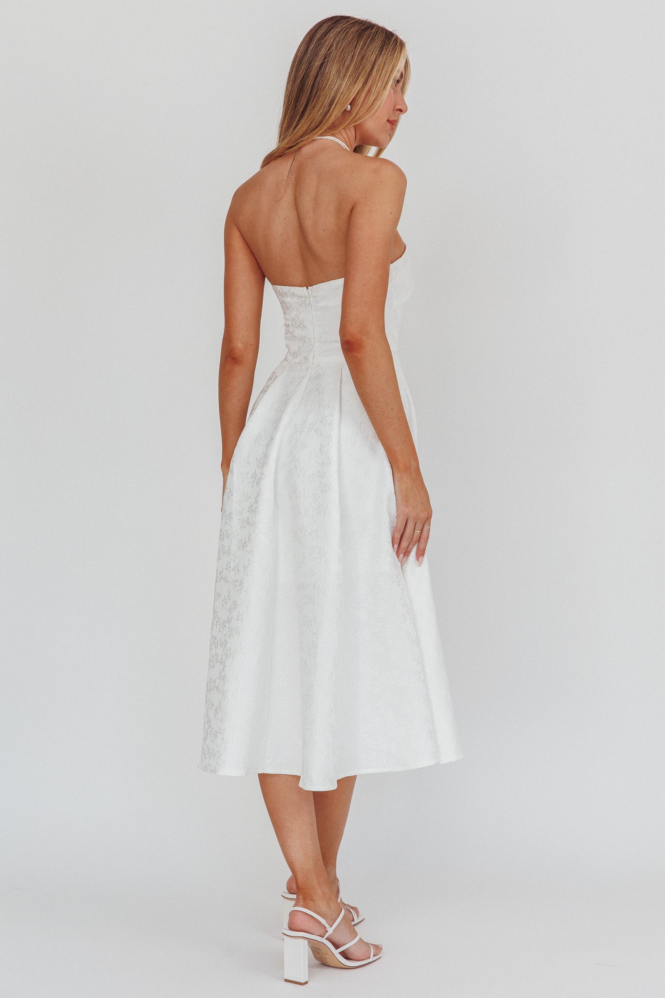 Worship Strapless A-Line Midi Dress White by Selfie Leslie Australia