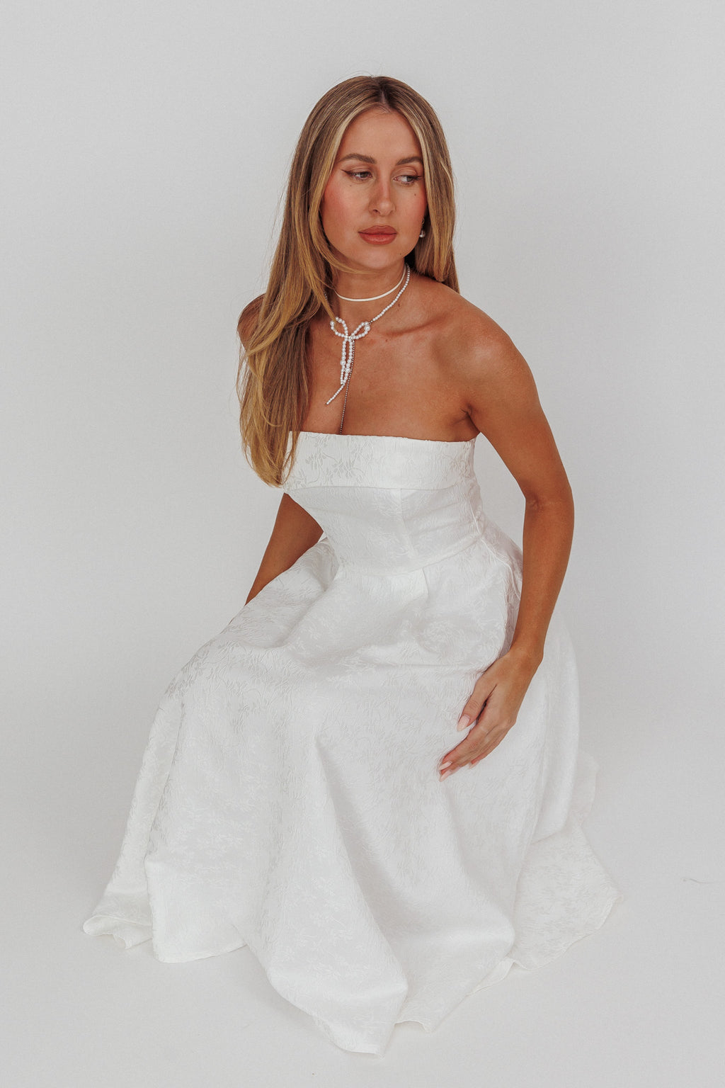 Worship Strapless A-Line Midi Dress White by Selfie Leslie Australia