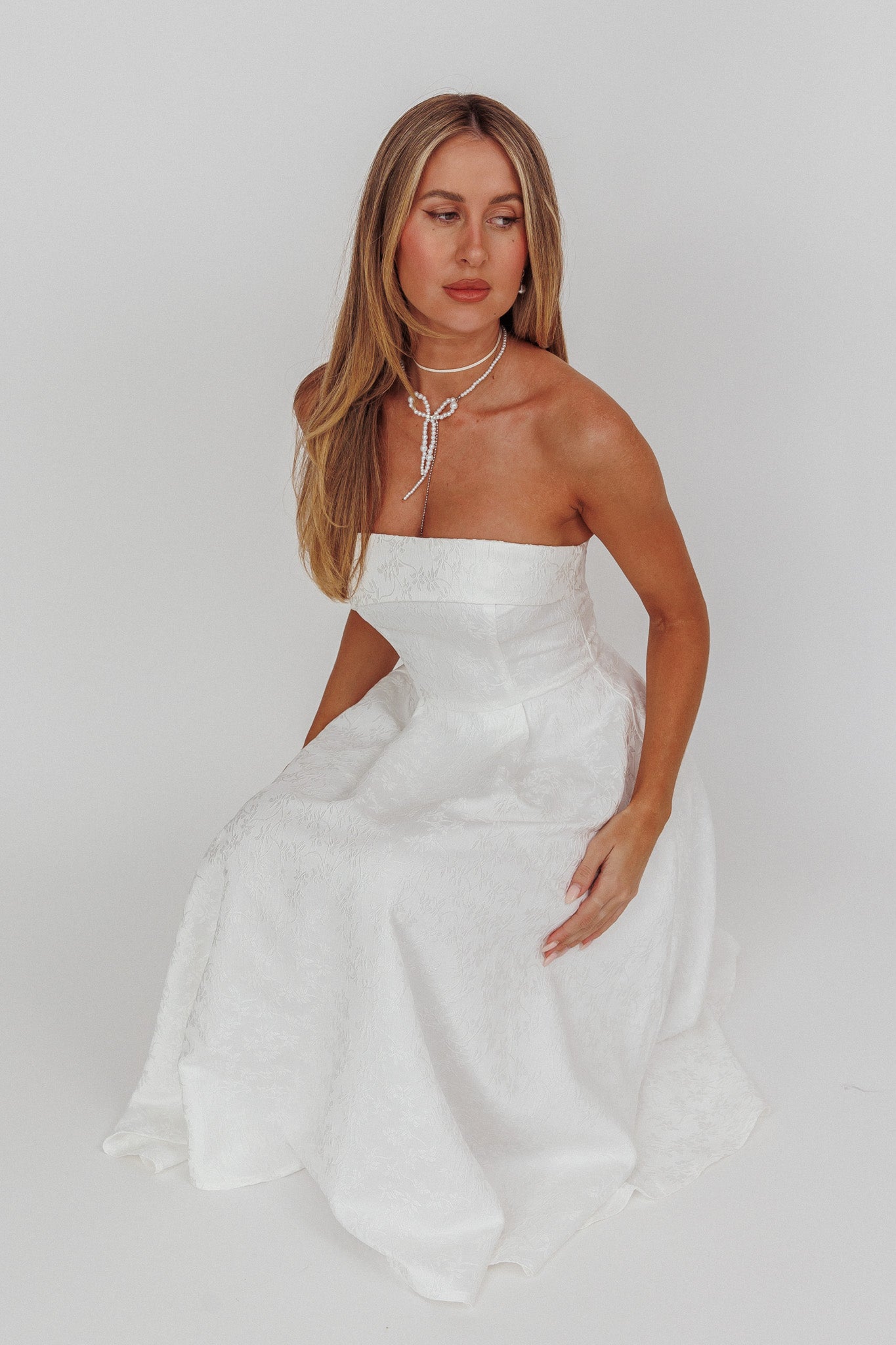 Worship Strapless A-Line Midi Dress White by Selfie Leslie Australia