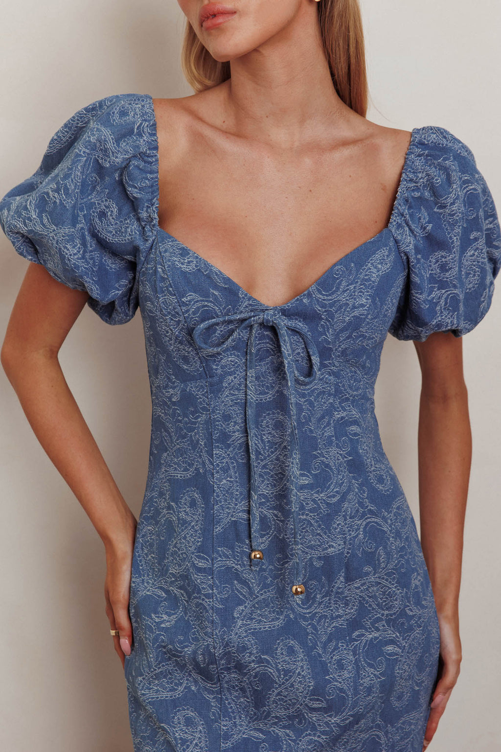 Feeling Electric Puff Sleeves Mermaid Maxi Dress Denim Blue by Selfie Leslie Australia