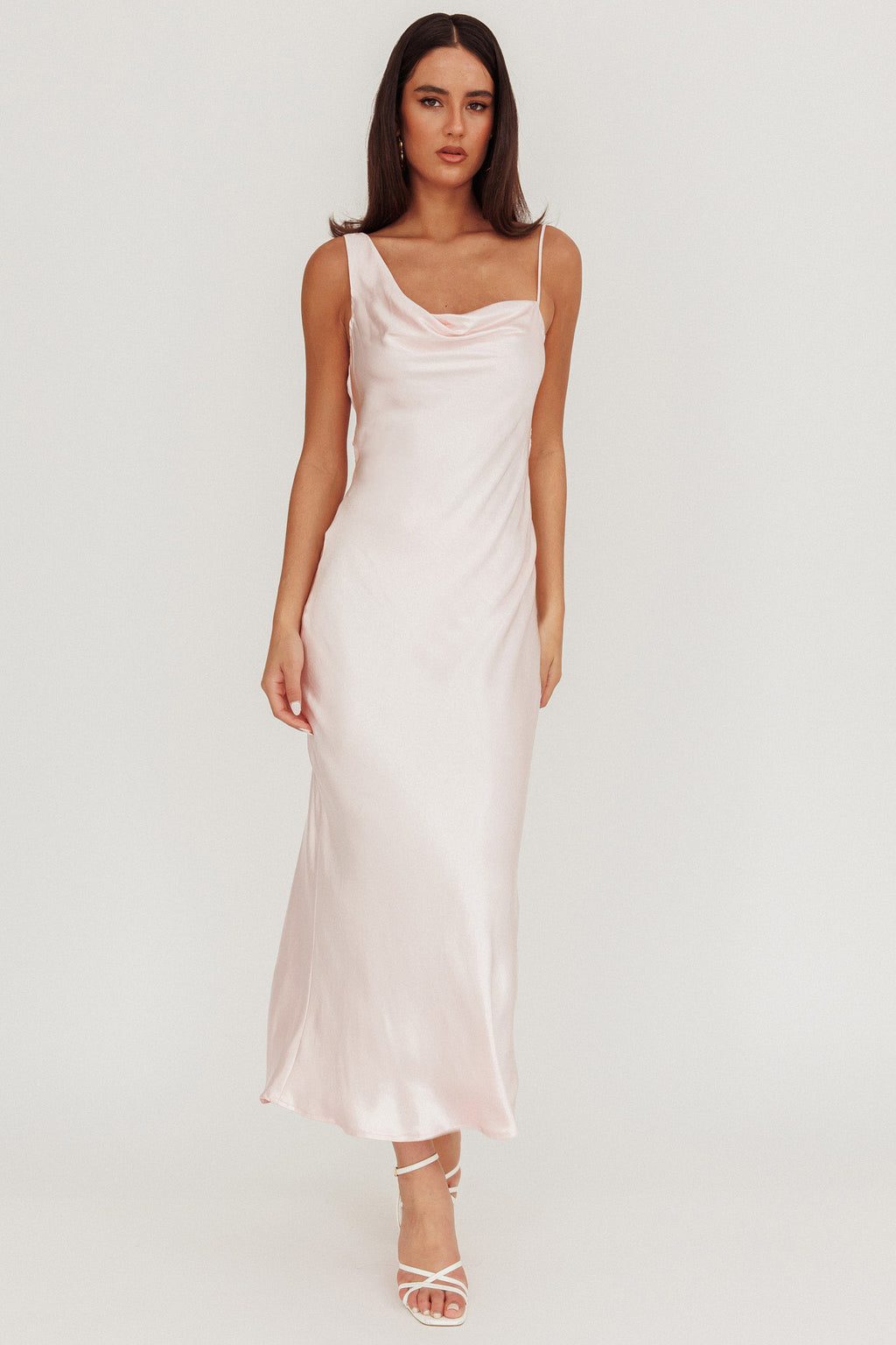 Treats Cowl Back Satin Maxi Dress Baby Pink by Selfie Leslie Australia