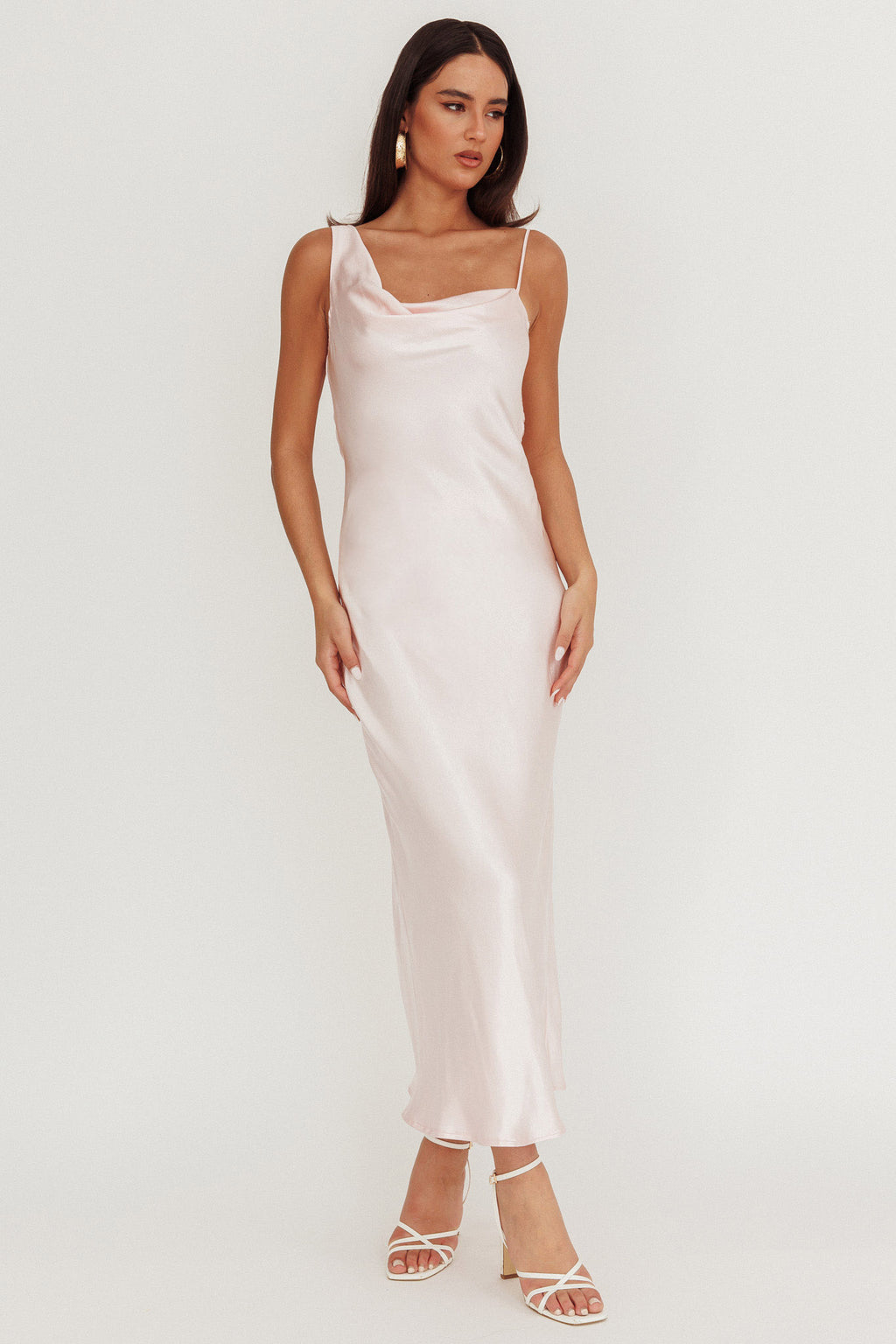 Treats Cowl Back Satin Maxi Dress Baby Pink by Selfie Leslie Australia