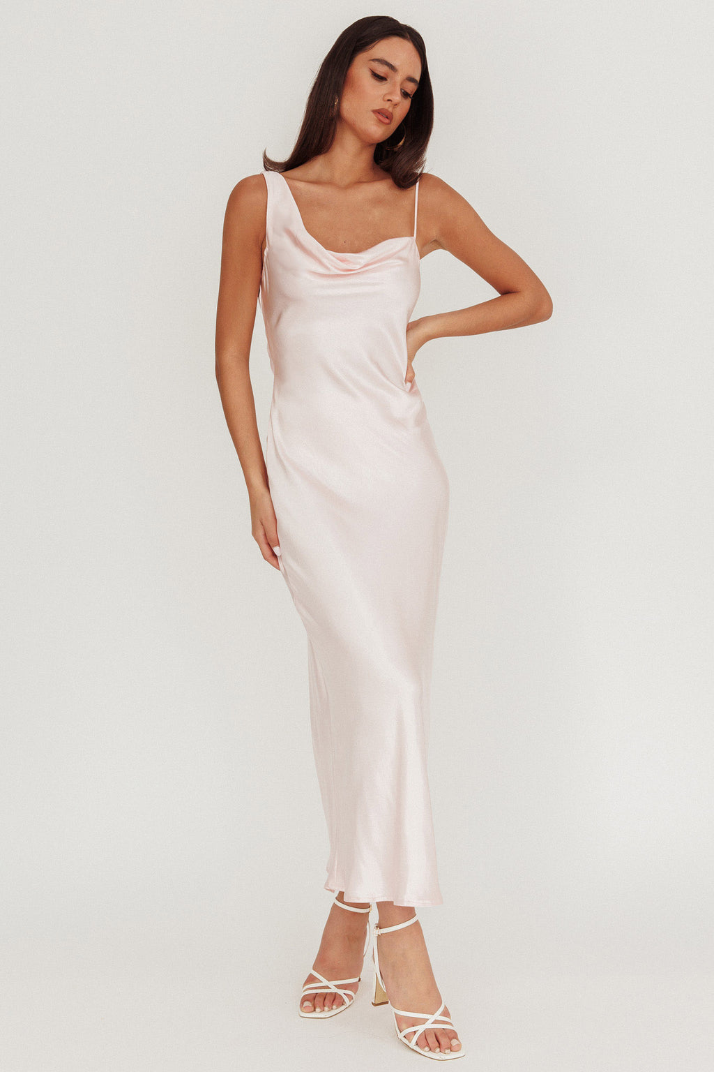 Treats Cowl Back Satin Maxi Dress Baby Pink by Selfie Leslie Australia