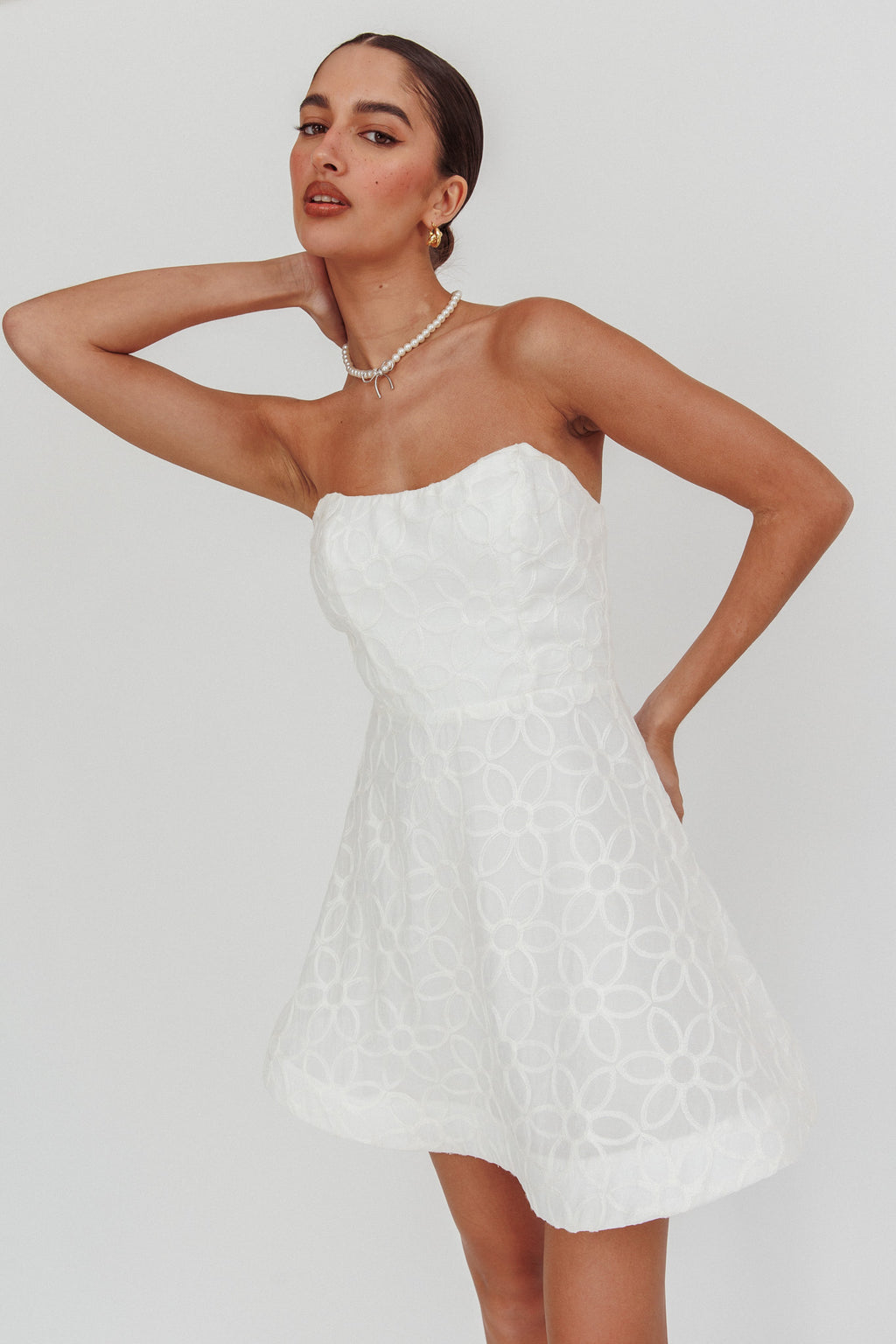Adrianna Pointed Sweetheart Mini Dress White by Selfie Leslie Australia