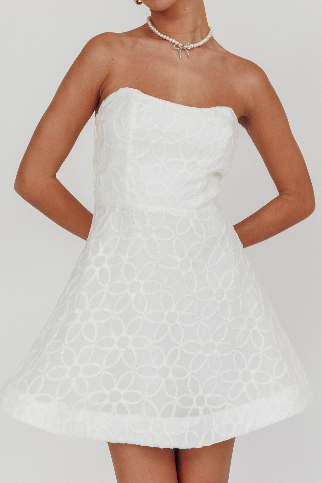 Adrianna Pointed Sweetheart Mini Dress White by Selfie Leslie Australia