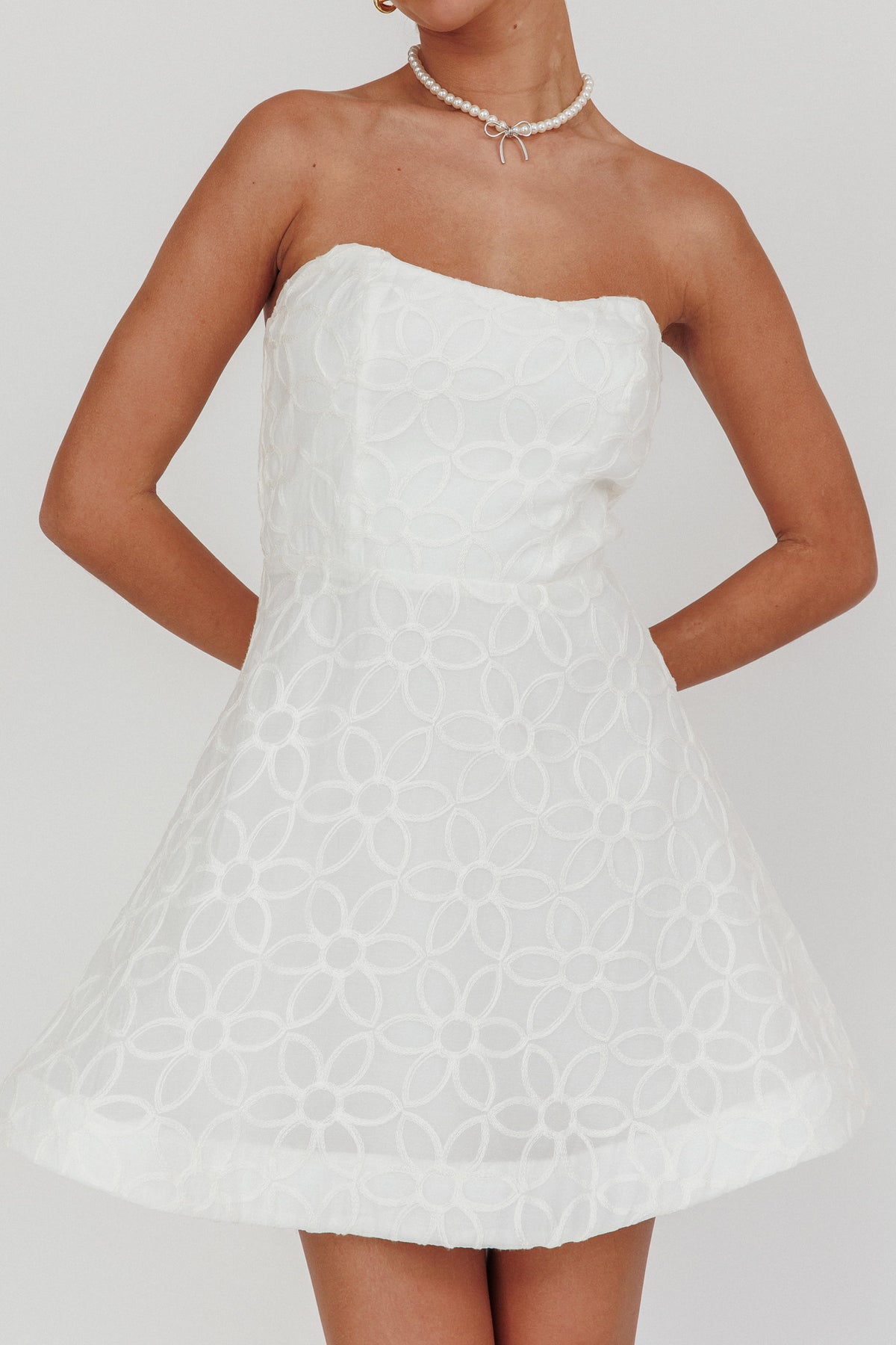 Adrianna Pointed Sweetheart Mini Dress White by Selfie Leslie Australia