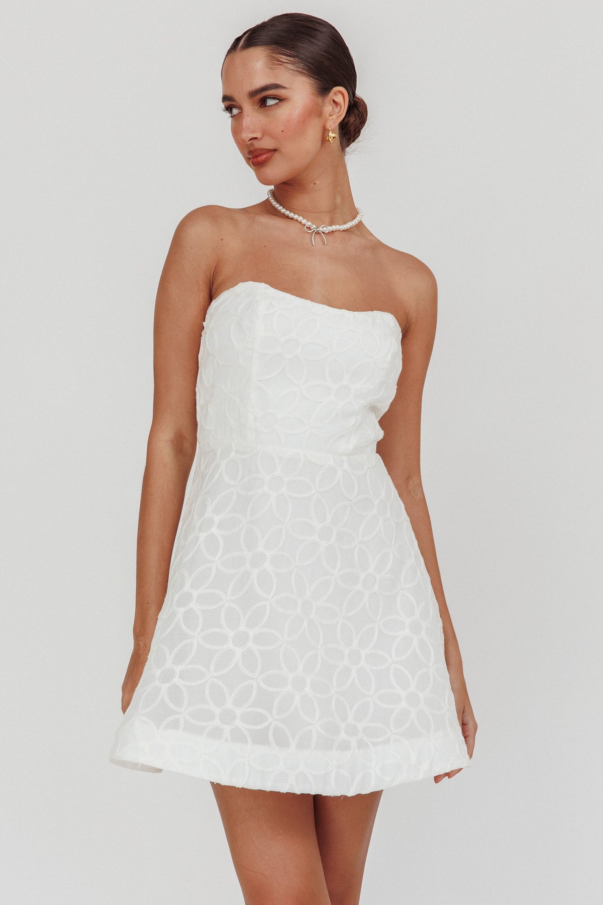 Adrianna Pointed Sweetheart Mini Dress White by Selfie Leslie Australia
