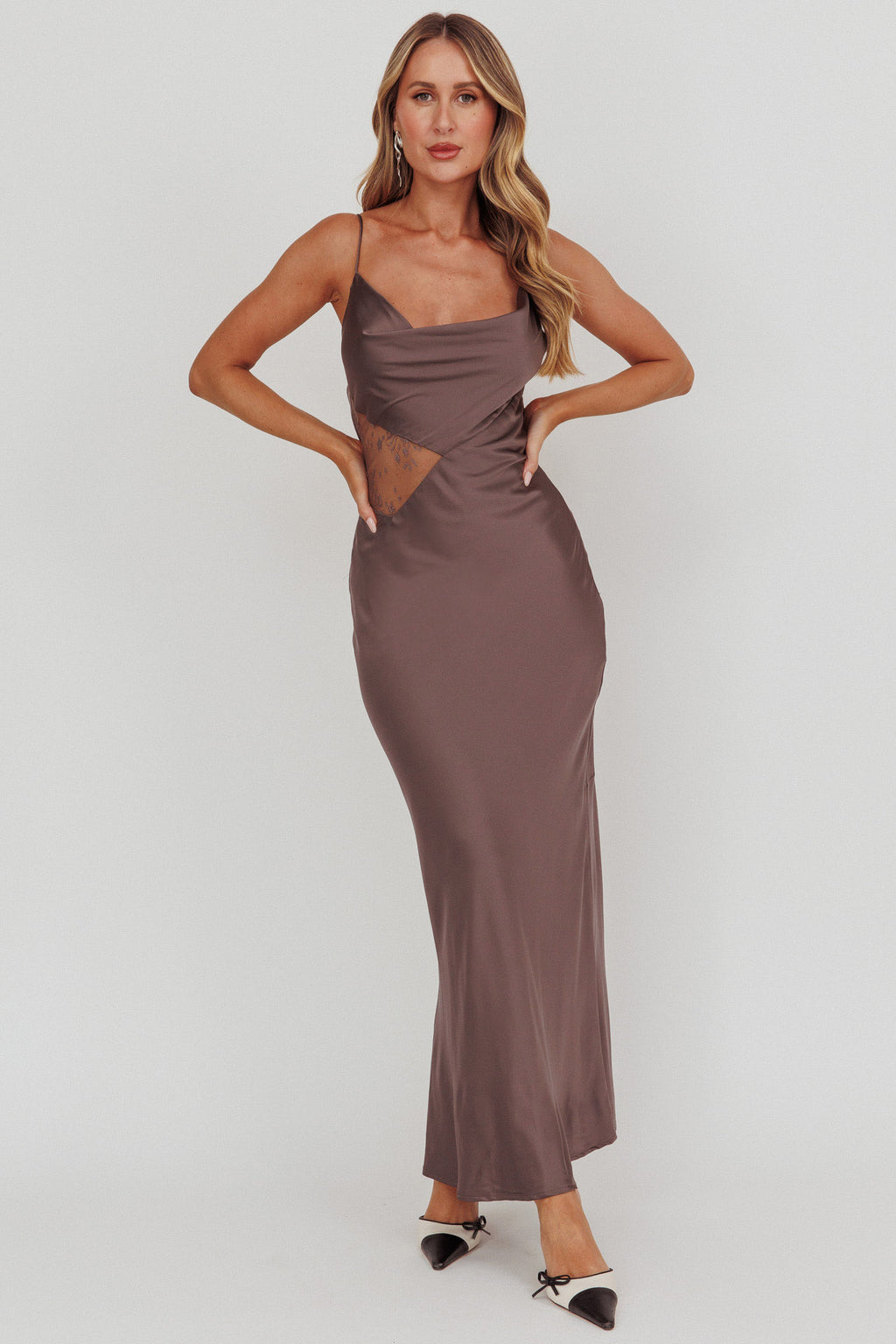 Emmerson Cut-Out Cowl Neck Dress Warm Grey by Selfie Leslie Australia