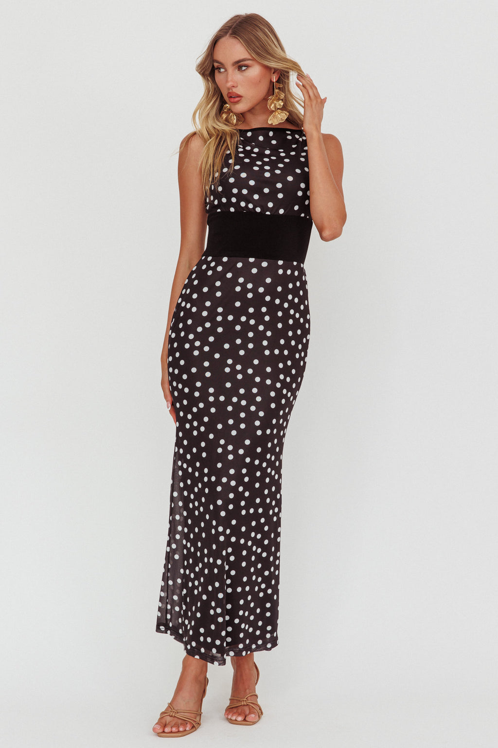 Elza Scoop Back Maxi Dress Spot Black by Selfie Leslie Australia