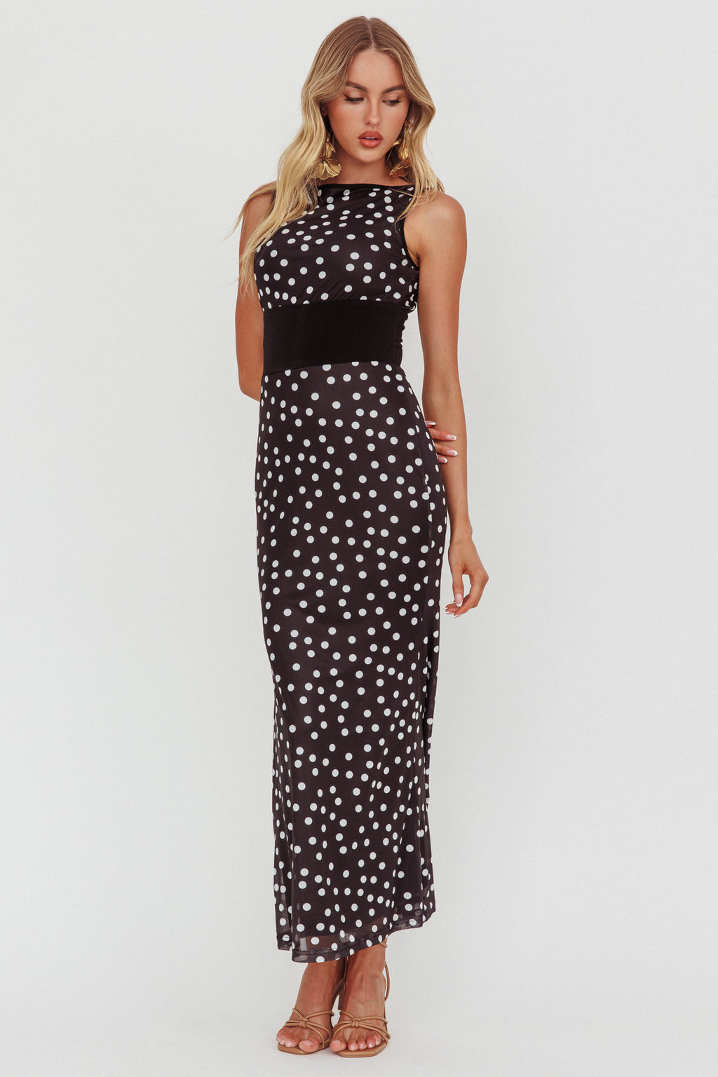 Elza Scoop Back Maxi Dress Spot Black by Selfie Leslie Australia
