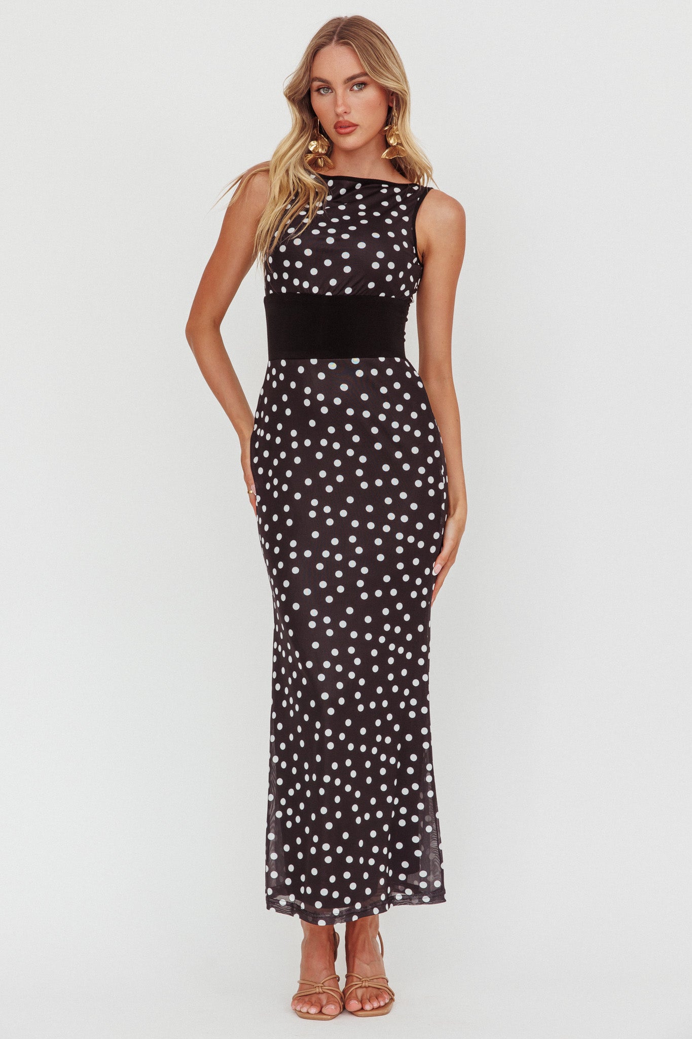 Elza Scoop Back Maxi Dress Spot Black by Selfie Leslie Australia