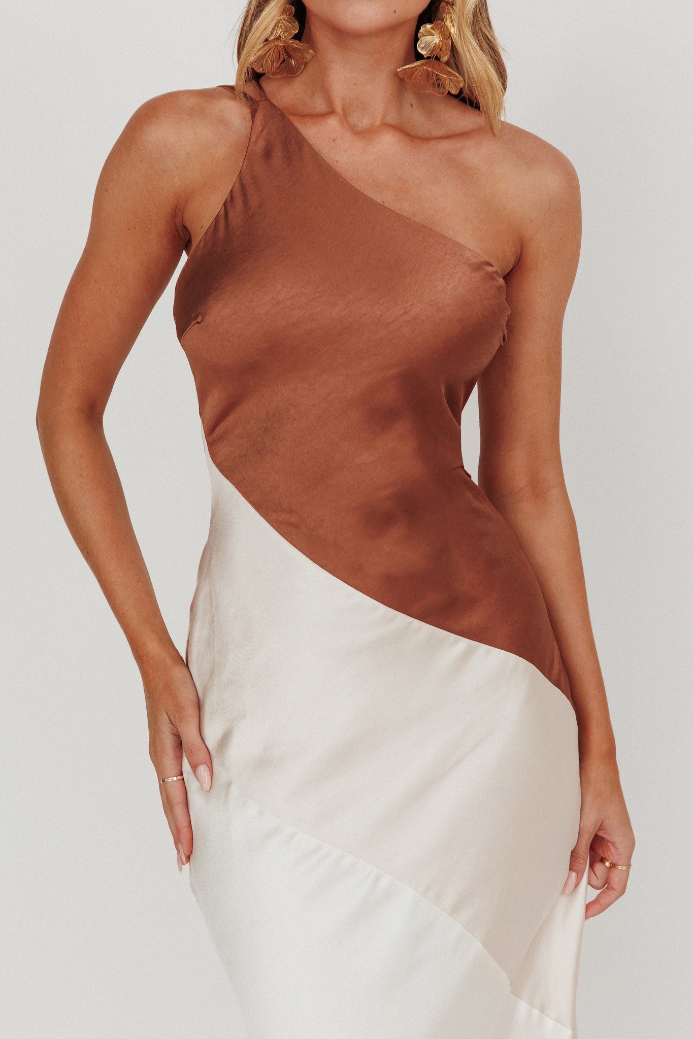 Swipe Right One-Shoulder Maxi Dress Neutral by Selfie Leslie Australia