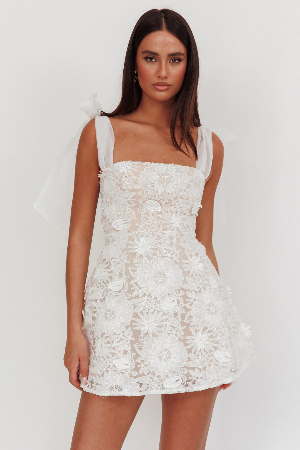 Suns Out Tied Shoulder Embellished Mini Dress White by Selfie Leslie Australia