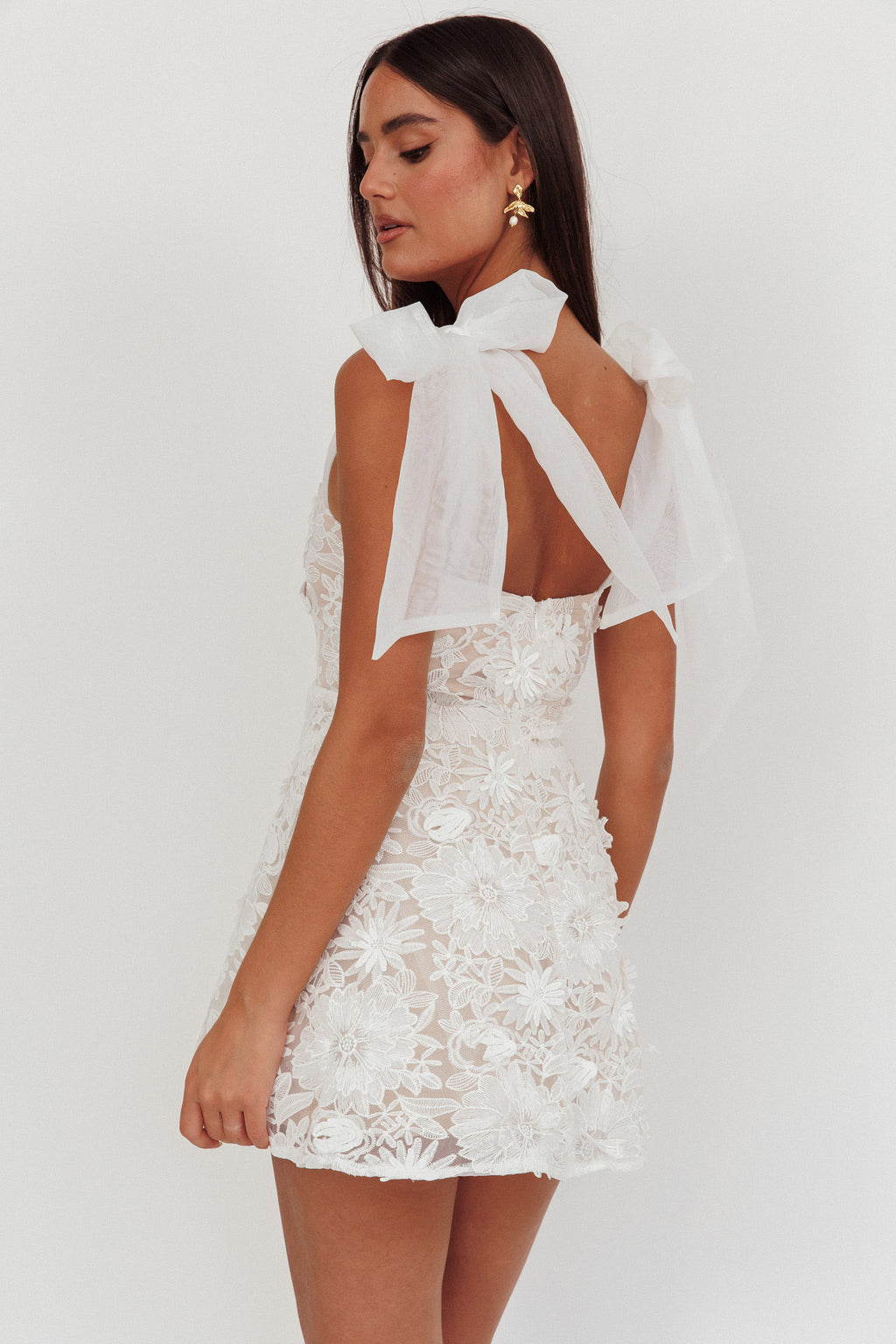 Suns Out Tied Shoulder Embellished Mini Dress White by Selfie Leslie Australia