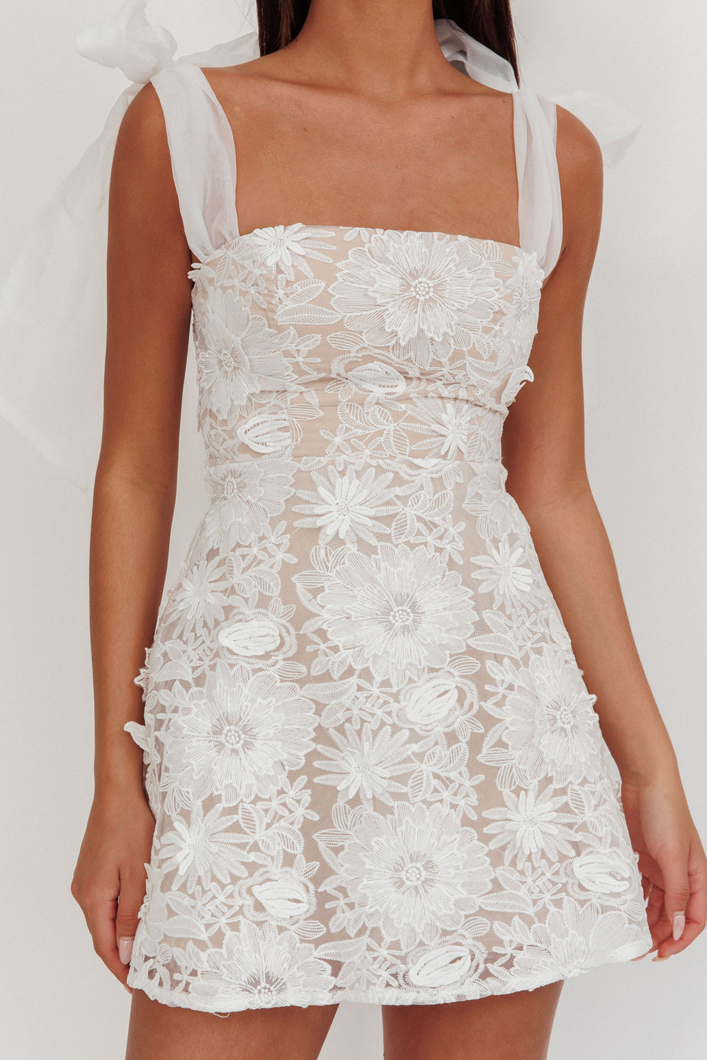 Suns Out Tied Shoulder Embellished Mini Dress White by Selfie Leslie Australia