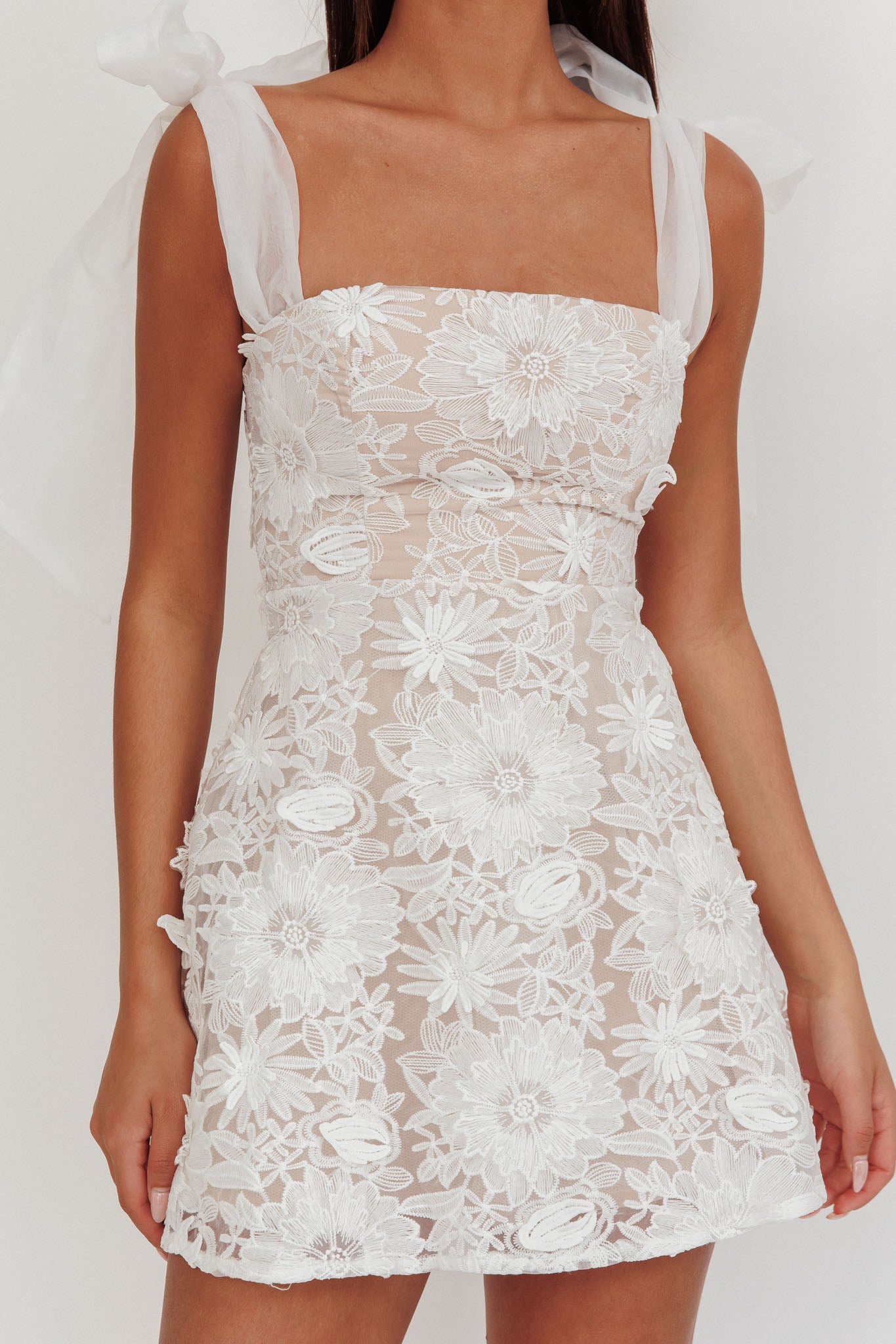 Suns Out Tied Shoulder Embellished Mini Dress White by Selfie Leslie Australia