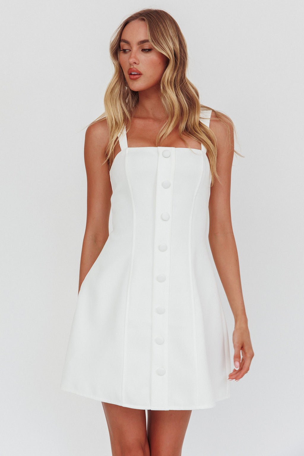 Stealing Sunshine Faux Button Front Mini Dress White by Selfie Leslie Australia