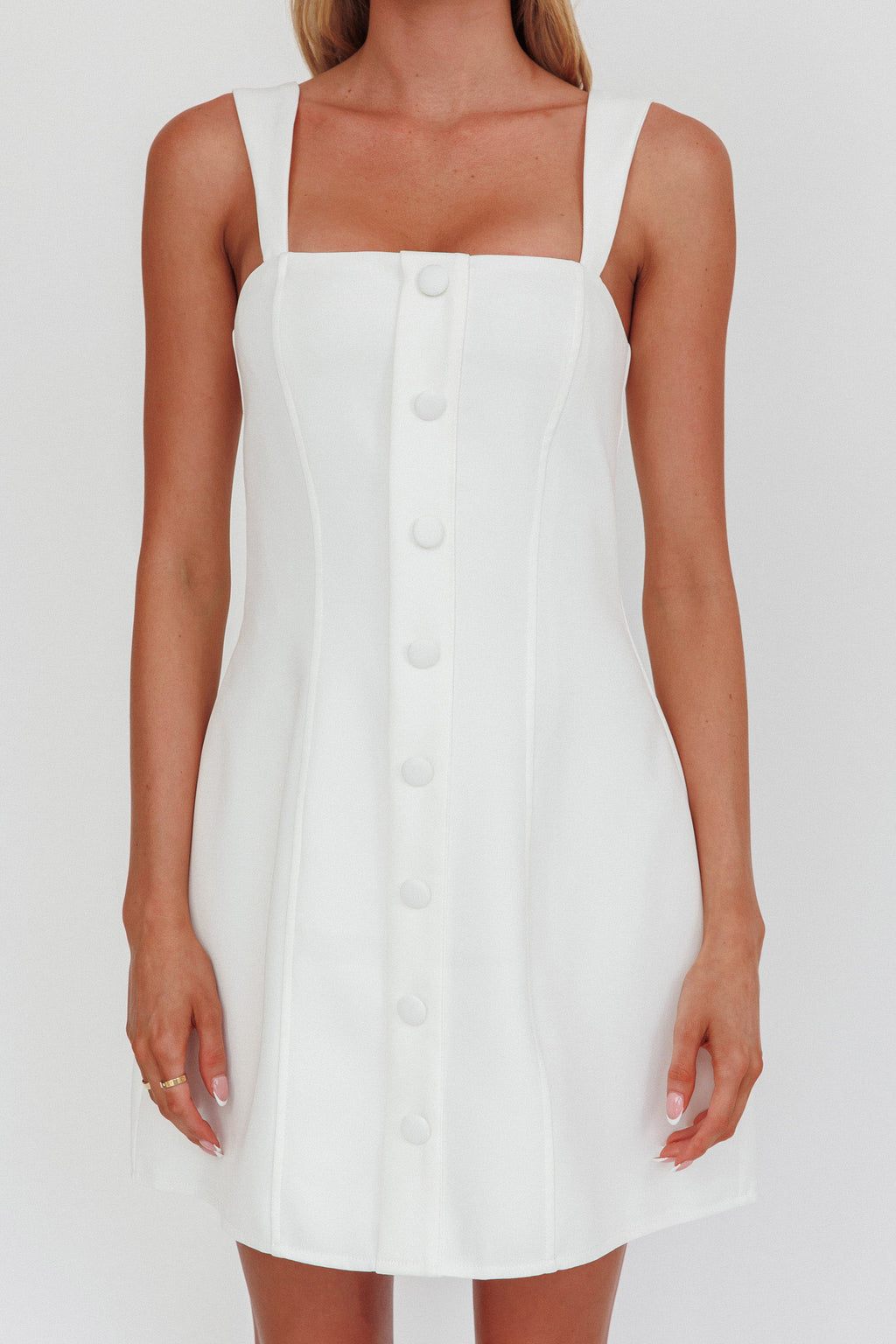 Stealing Sunshine Faux Button Front Mini Dress White by Selfie Leslie Australia
