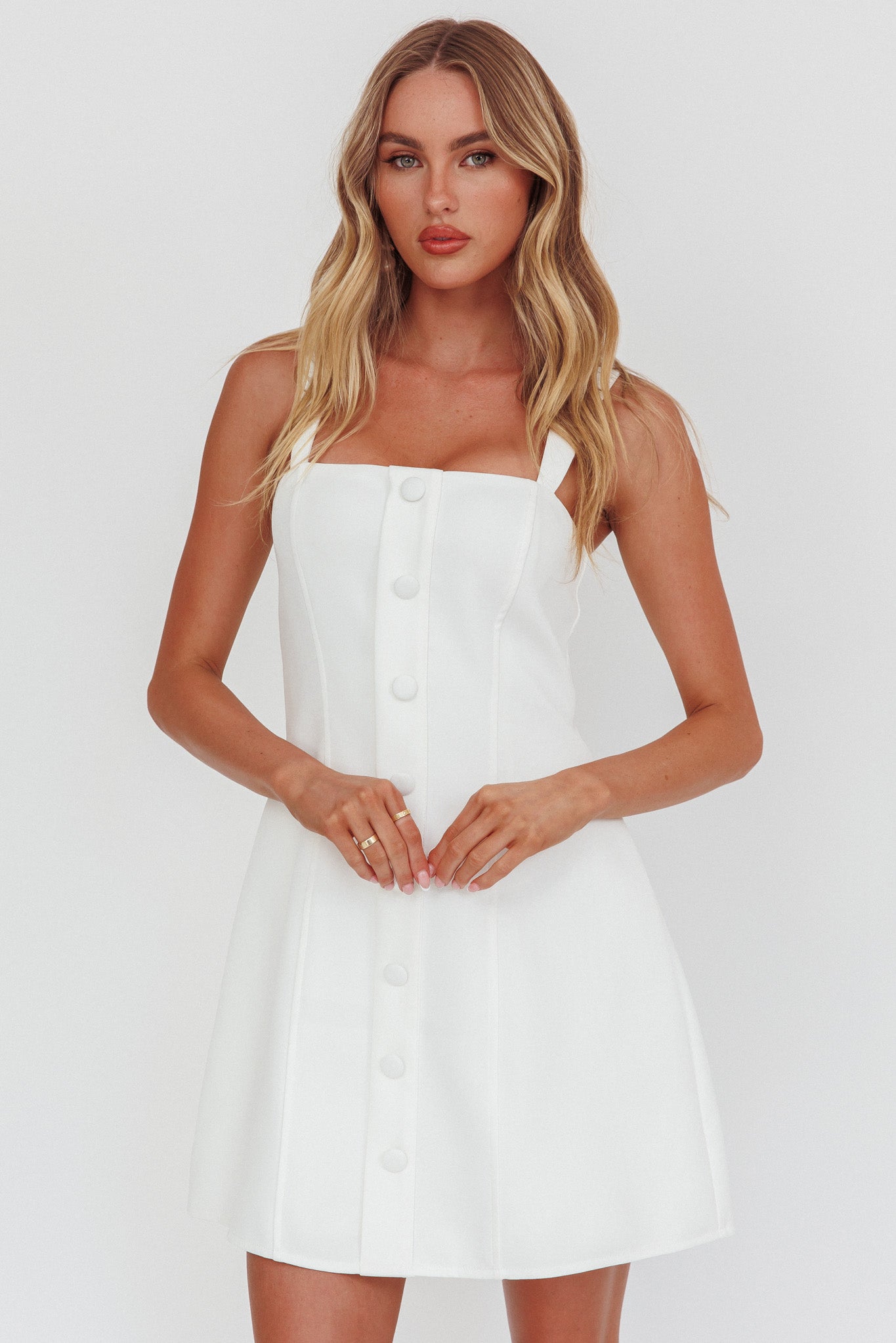 Stealing Sunshine Faux Button Front Mini Dress White by Selfie Leslie Australia