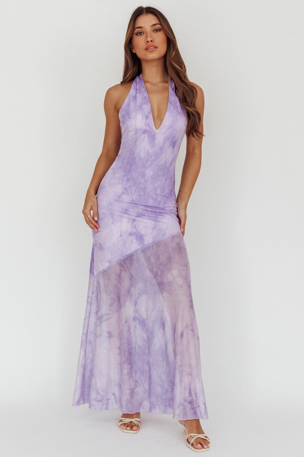 Locket Halterneck Maxi Dress Marbled Lilac by Selfie Leslie Australia