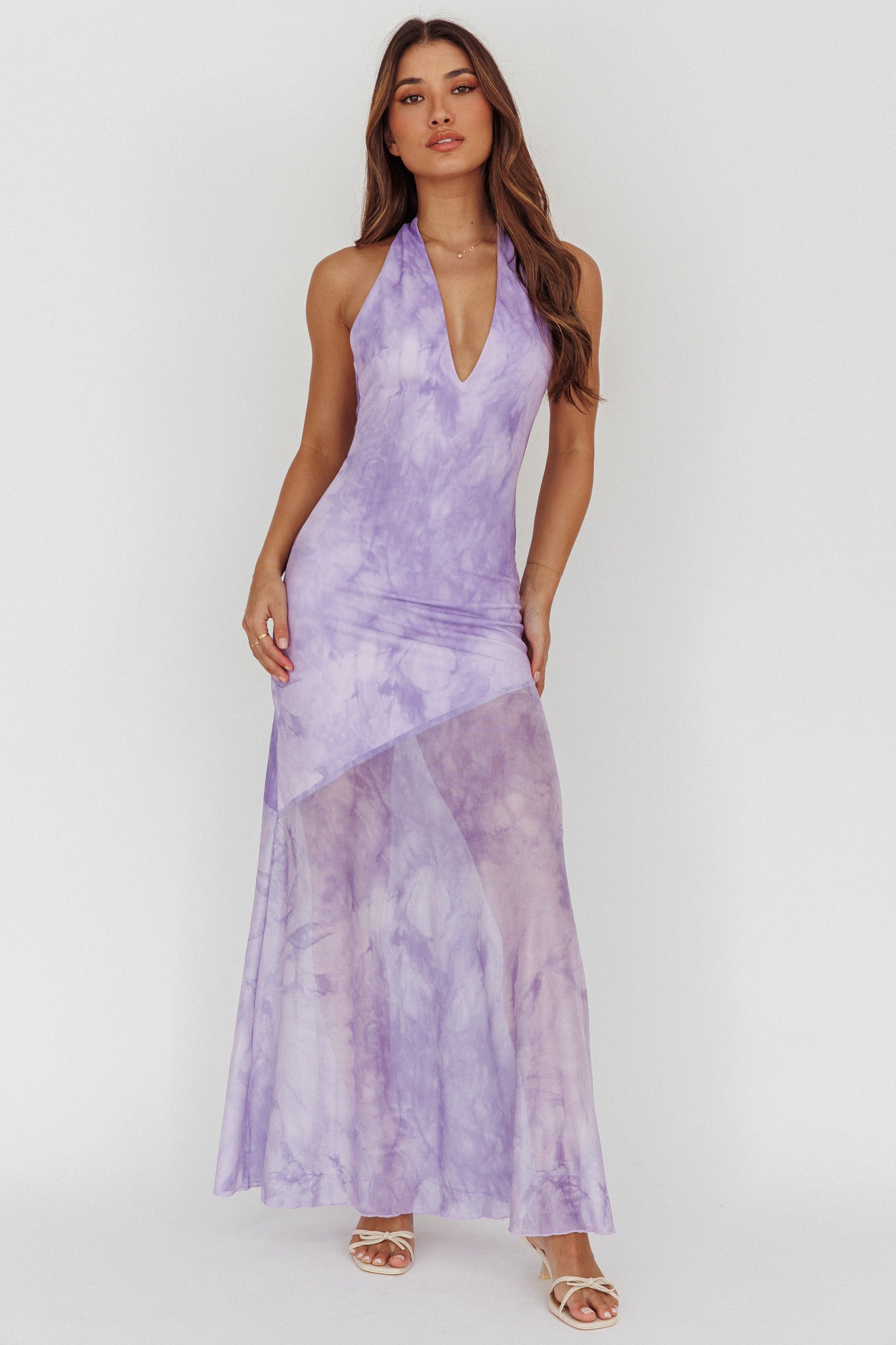 Locket Halterneck Maxi Dress Marbled Lilac by Selfie Leslie Australia
