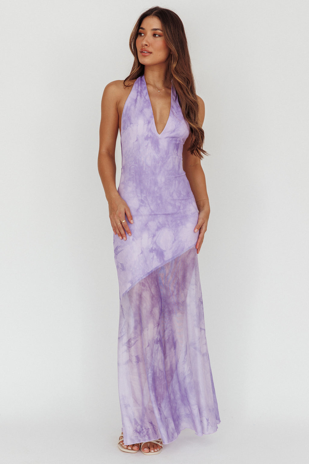 Locket Halterneck Maxi Dress Marbled Lilac by Selfie Leslie Australia