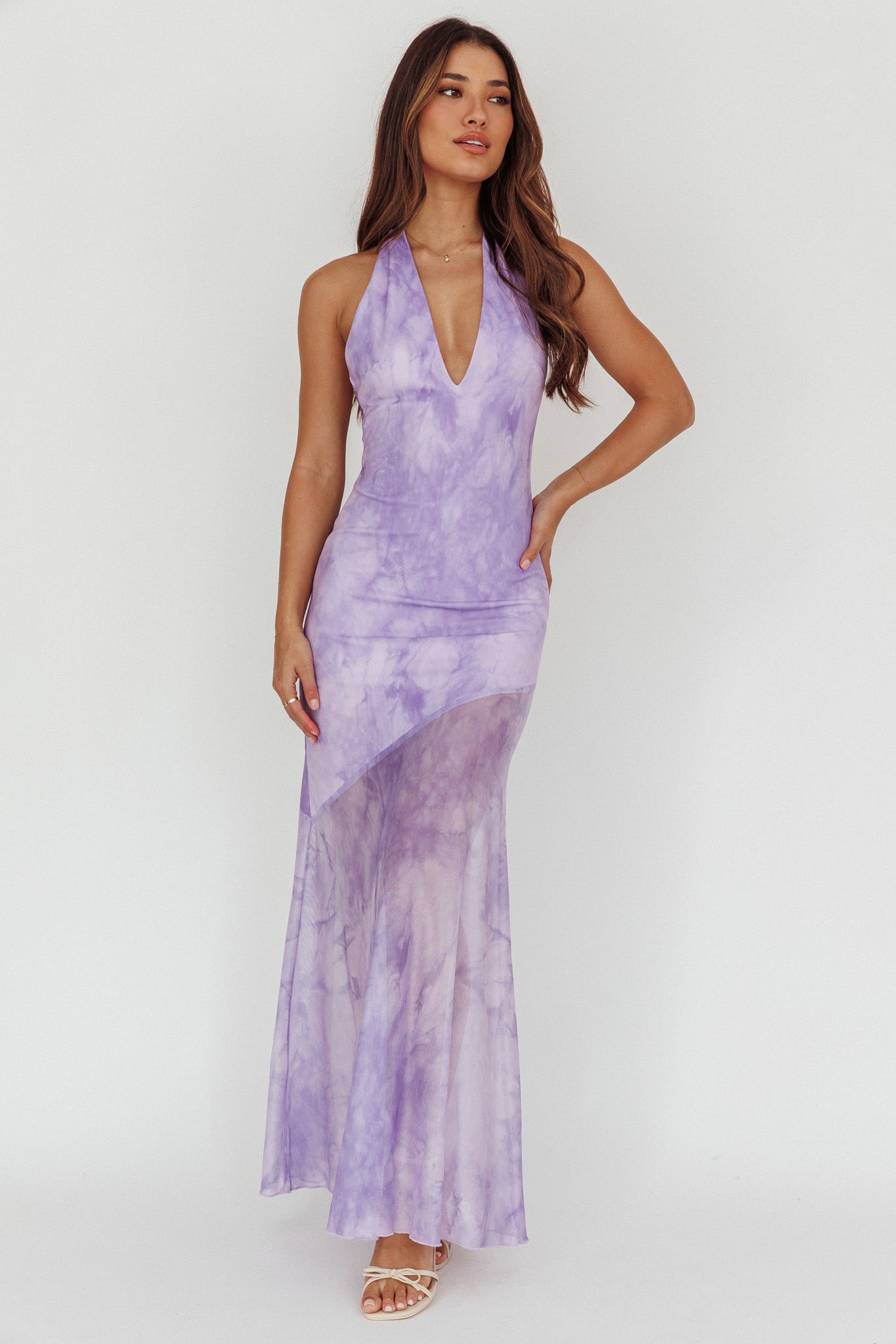 Locket Halterneck Maxi Dress Marbled Lilac by Selfie Leslie Australia