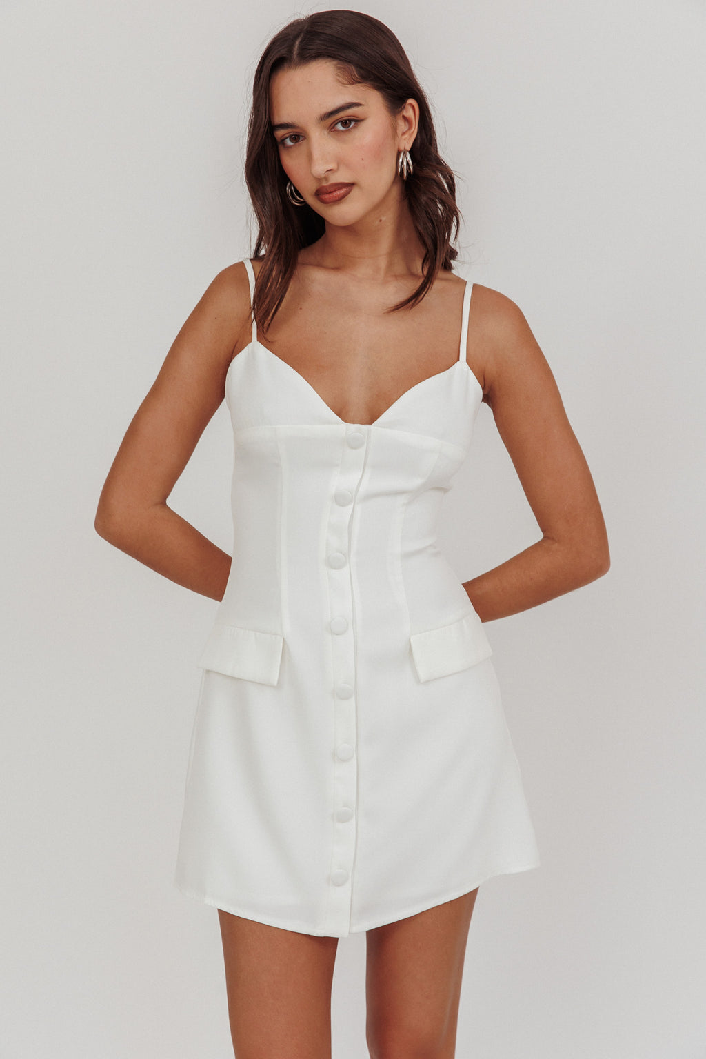So Good Front Button Mini Dress White by Selfie Leslie Australia