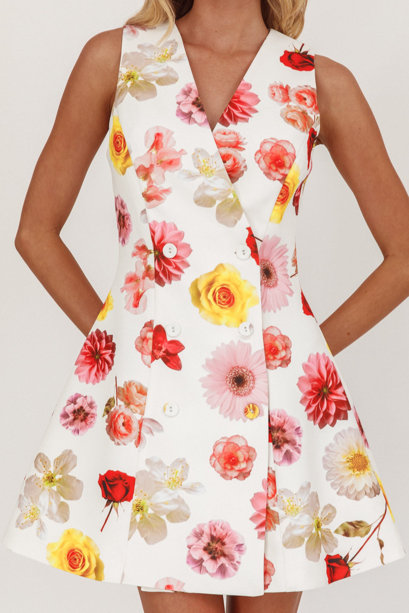 Austria Sleeveless Double Breasted Mini Dress Floral by Selfie Leslie Australia