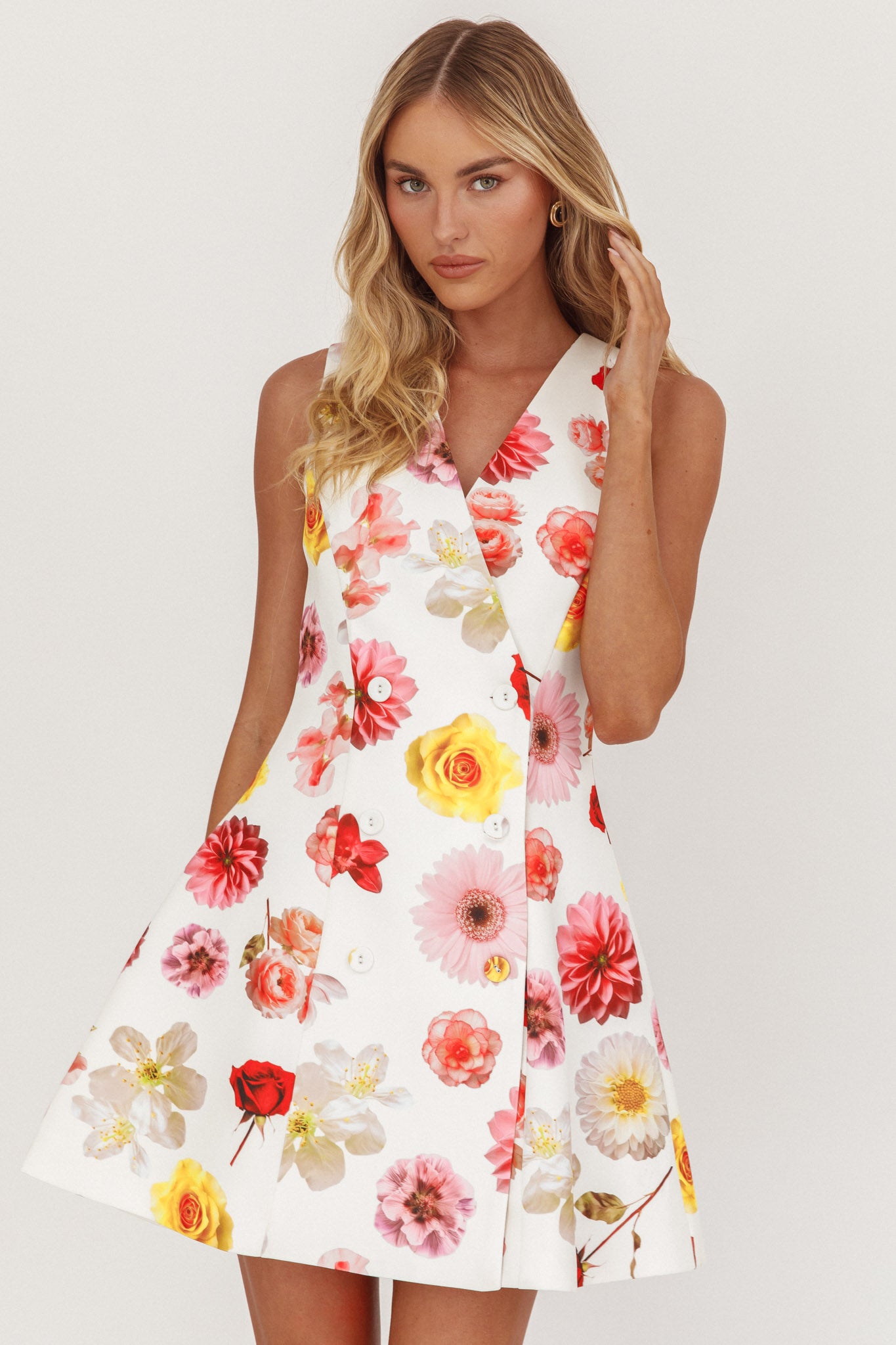 Austria Sleeveless Double Breasted Mini Dress Floral by Selfie Leslie Australia