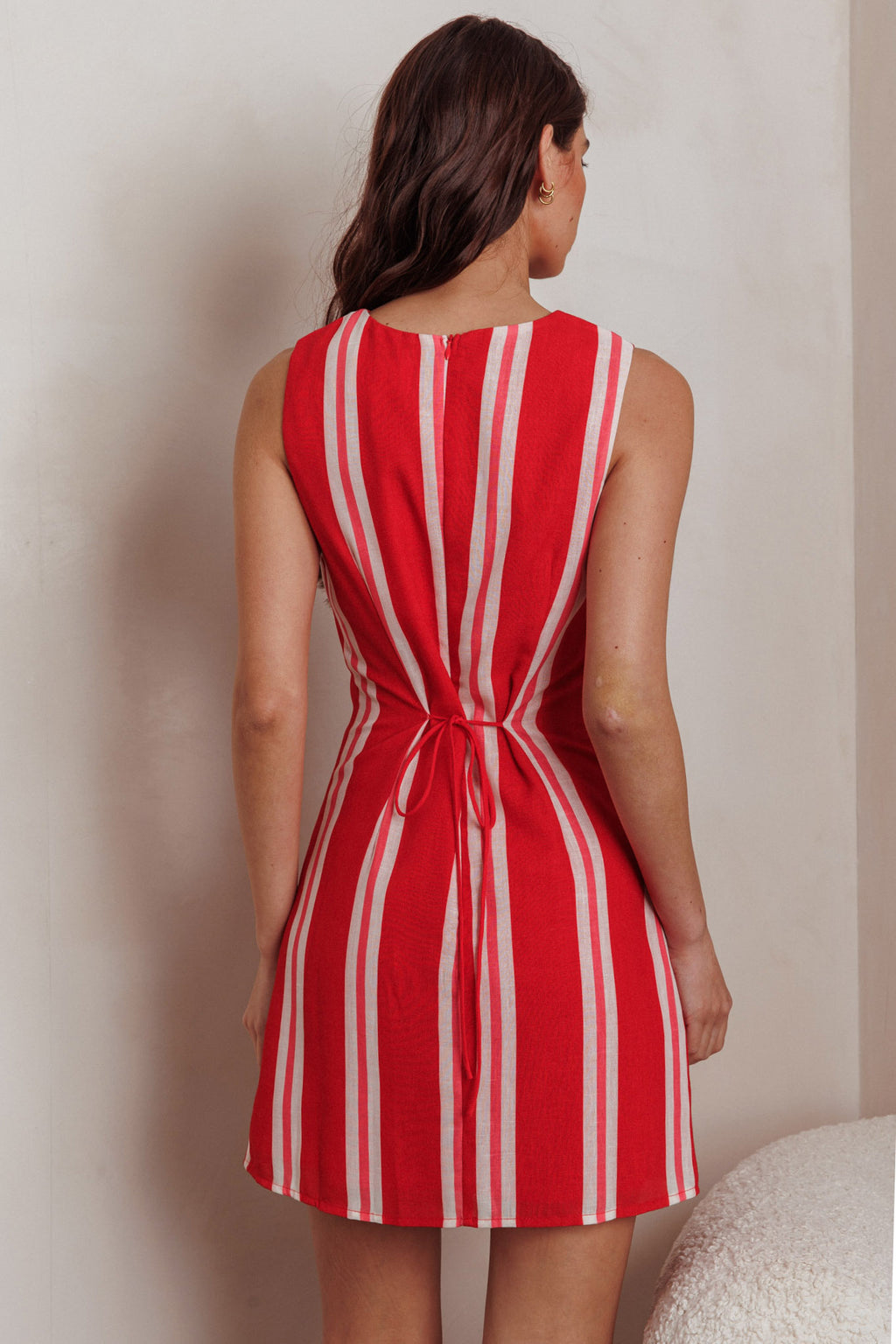 Kalena Faux Placket Mini Dress Stripe Red by Selfie Leslie Australia