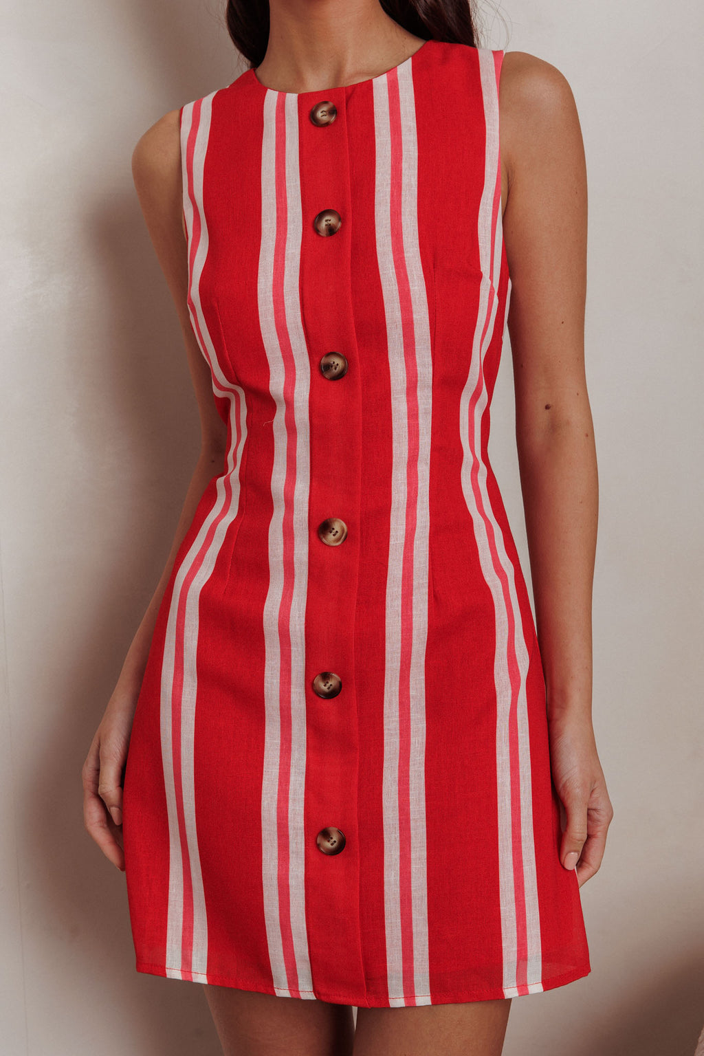 Kalena Faux Placket Mini Dress Stripe Red by Selfie Leslie Australia