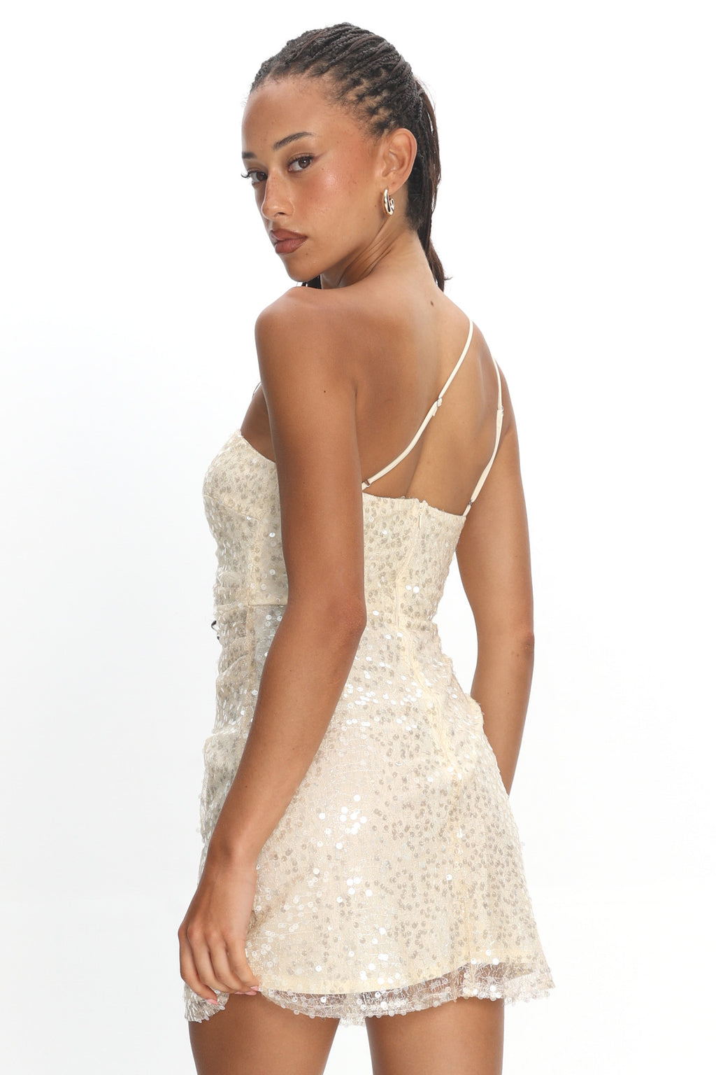 Disco Baby One-Shoulder Sequin Mini Dress Nude by Selfie Leslie Australia